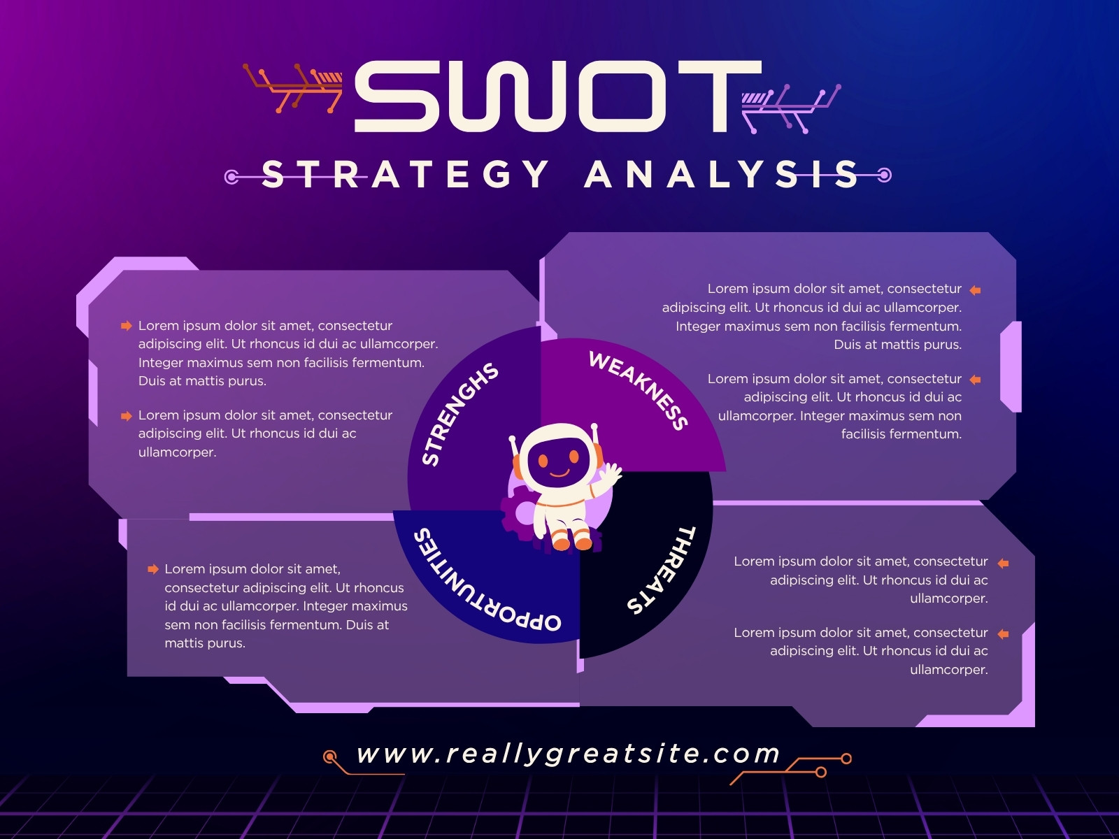 Purple and Blue Modern SWOT Analysis Graph