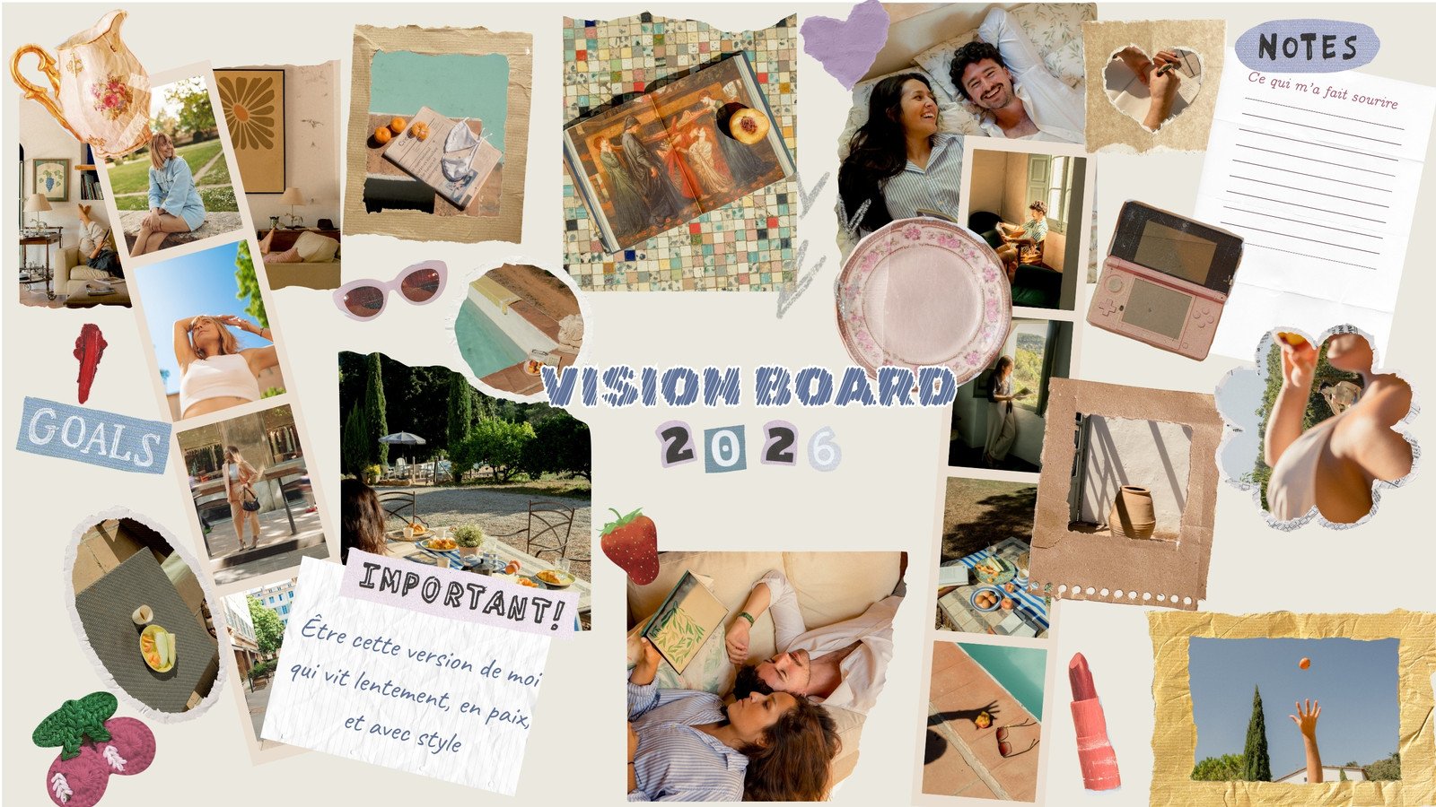 Rose et beige Collage Moderne de Tableau de Vision en Ligne