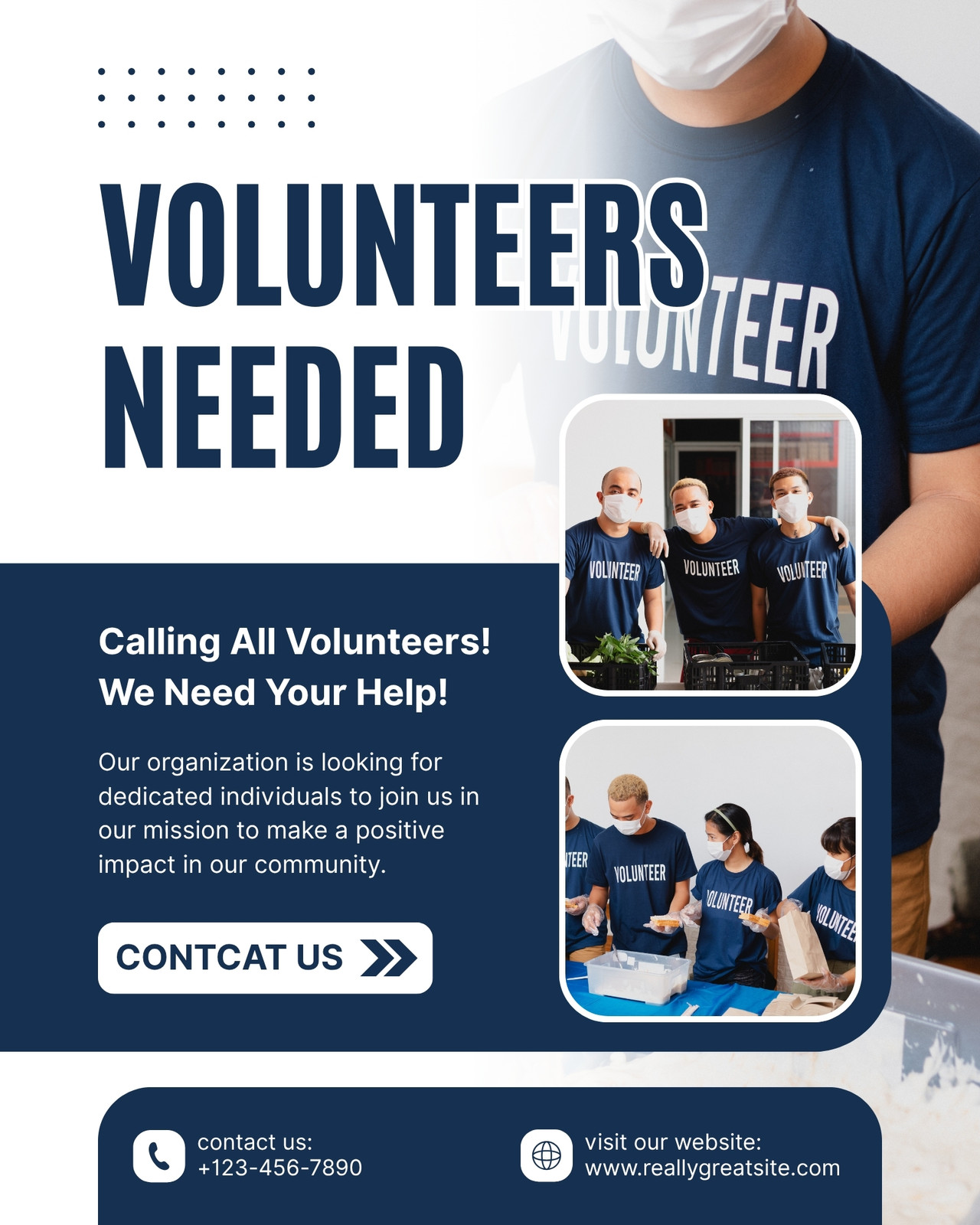 Blue And White Modern Volunteers Needed Instagram Post