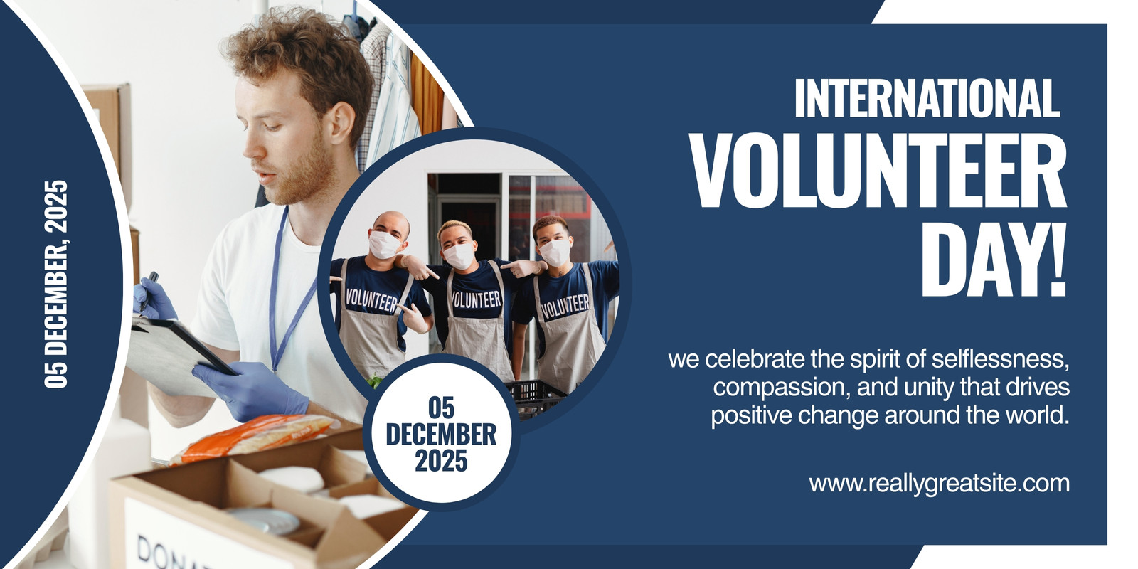 Blue Simple International Volunter Day Banner Landscape