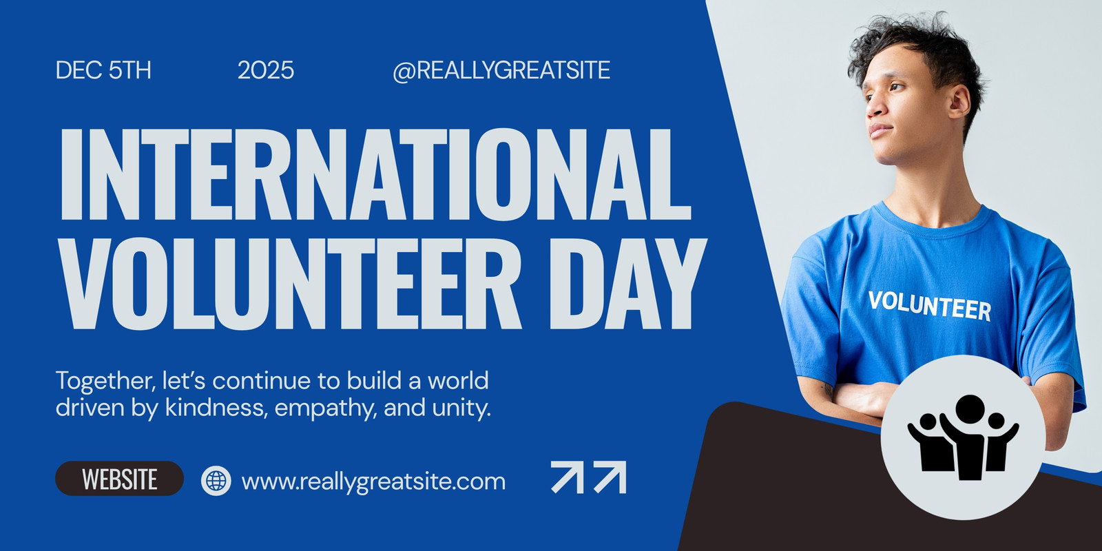 Blue Modern International Volunteer Day Banner Landscape