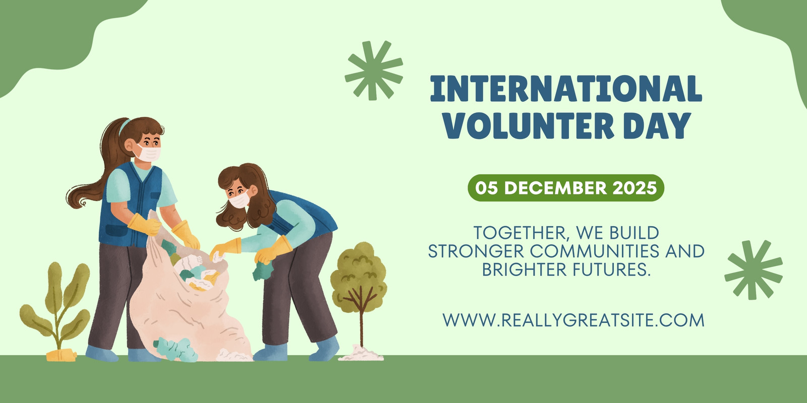 Green Illustration International Volunteer Day Banner Landscape