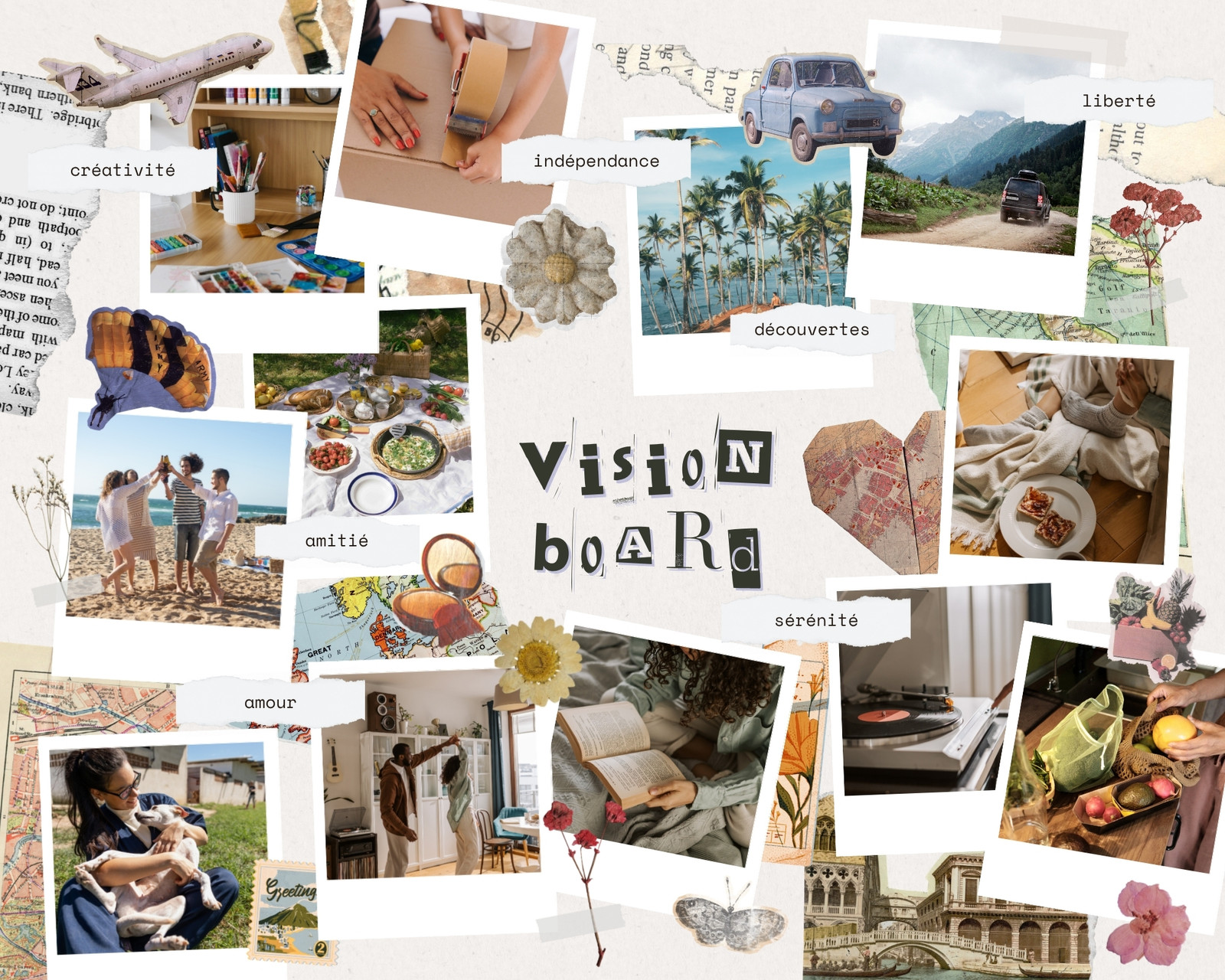 Vision board 2026 avec collage Vision board 2026 avec collage