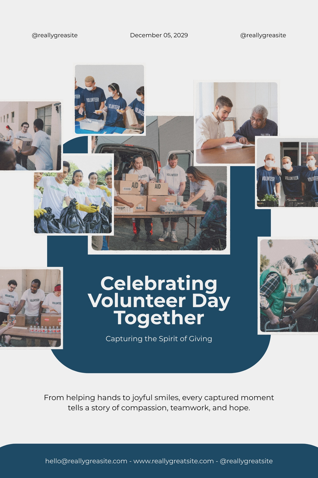 White Blue Modern Volunteer Day Charity Photo Collage