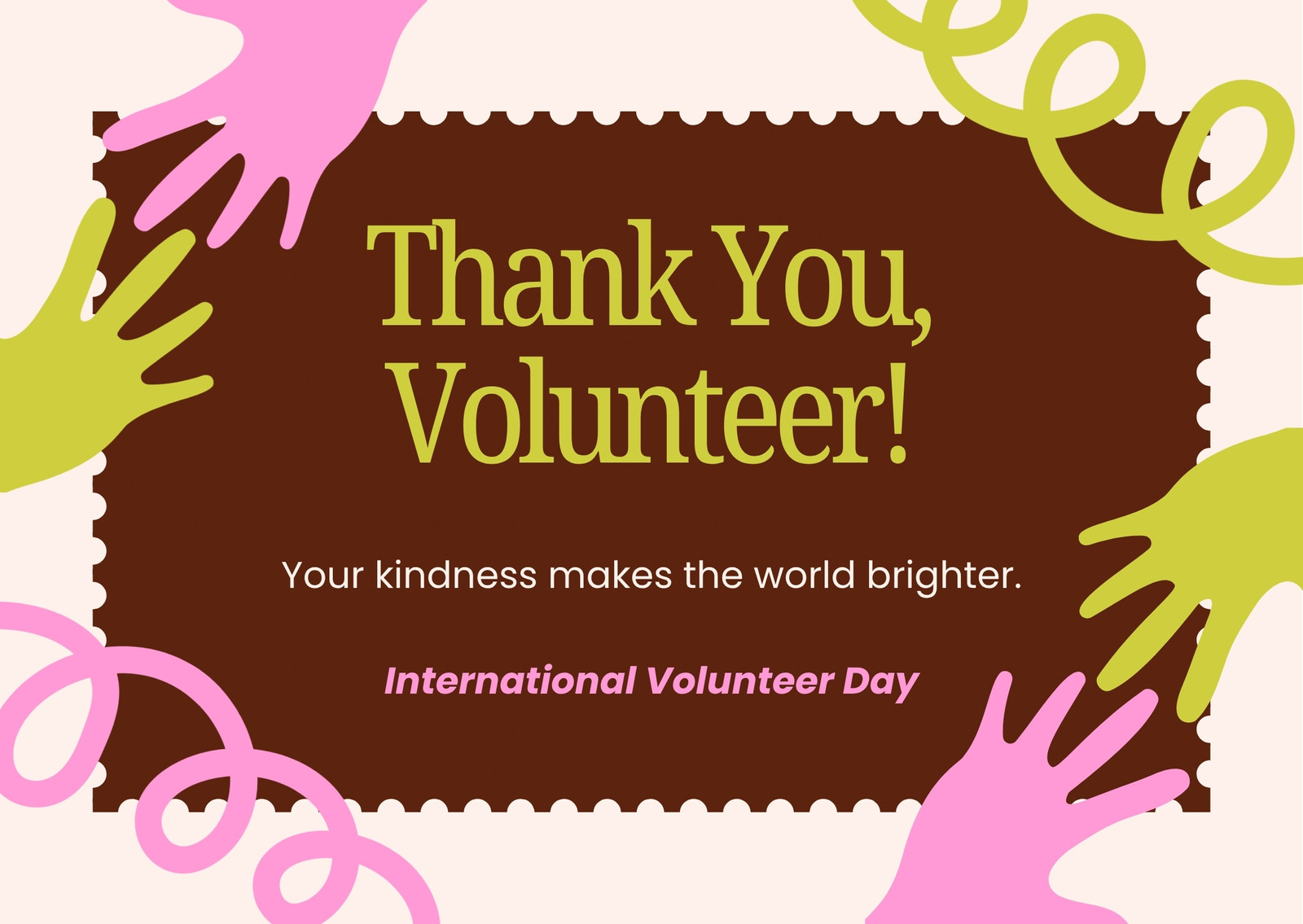 Pink Brown Abstract Volunteer Thank You Card
