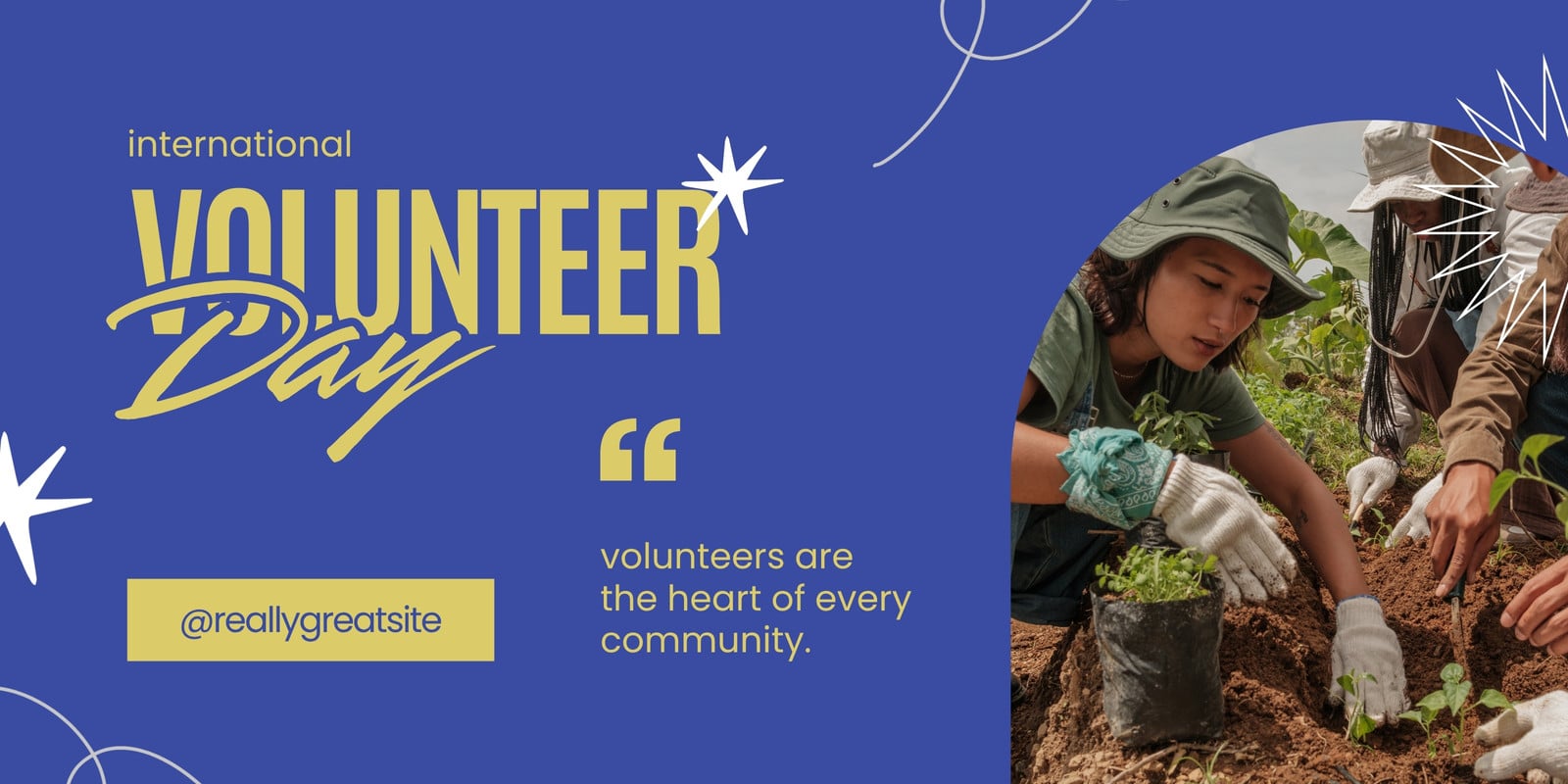 Blue Yellow Simple International Volunteer Day Banner Landscape