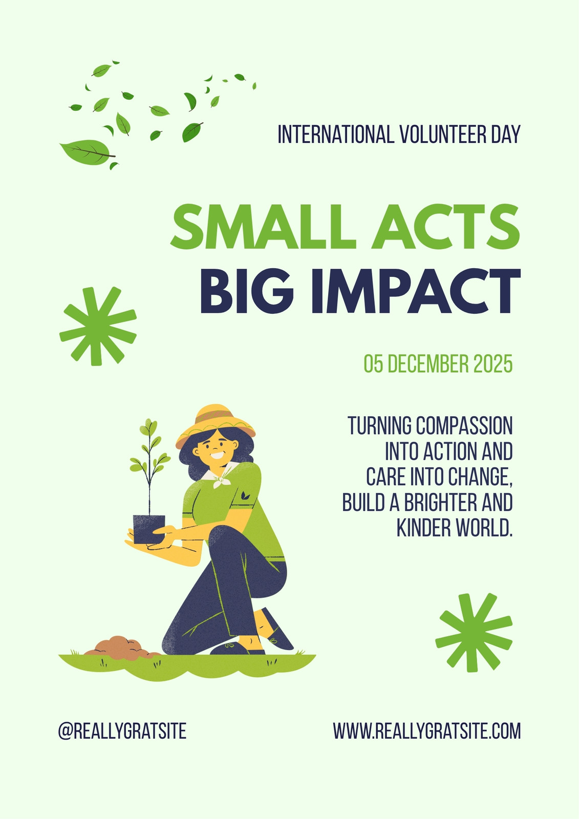 Green Simple International Volunteer Day Poster