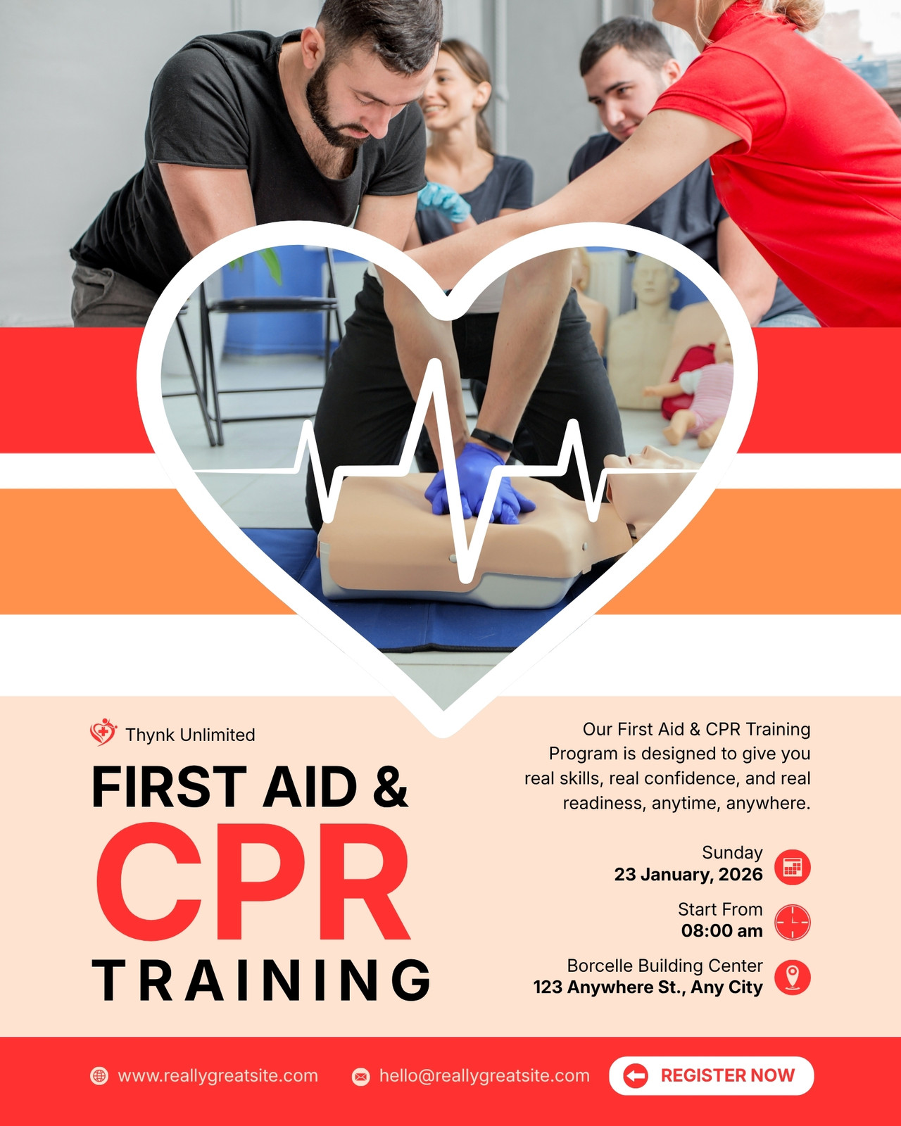 Red And Orange Modern First Aid And CPR Training Instagram Post