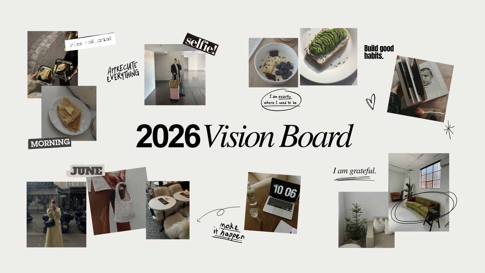 Beige Modern Collage Vision Board Whiteboard