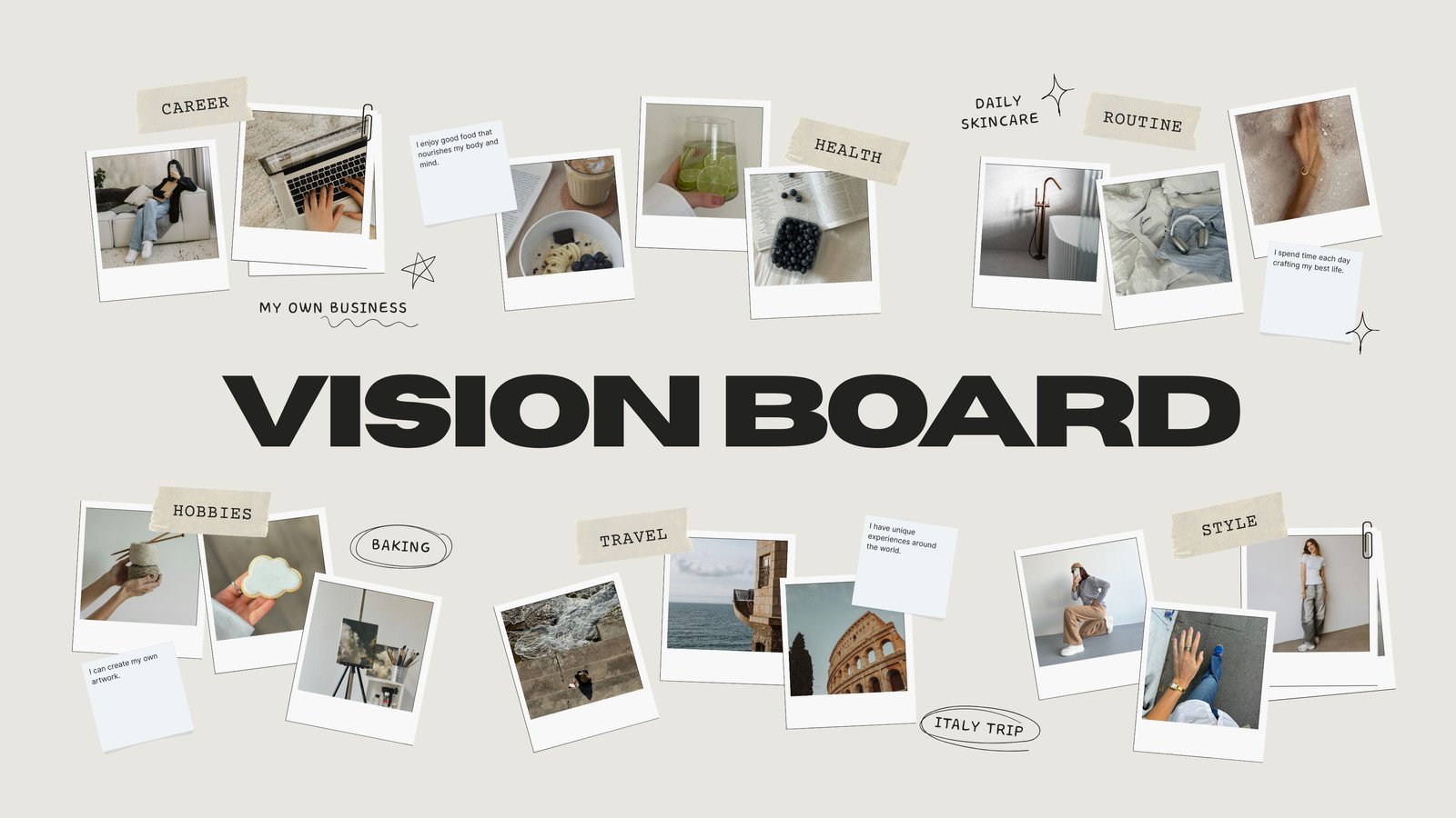 Neutral Collage Personal Vision Board Whiteboard