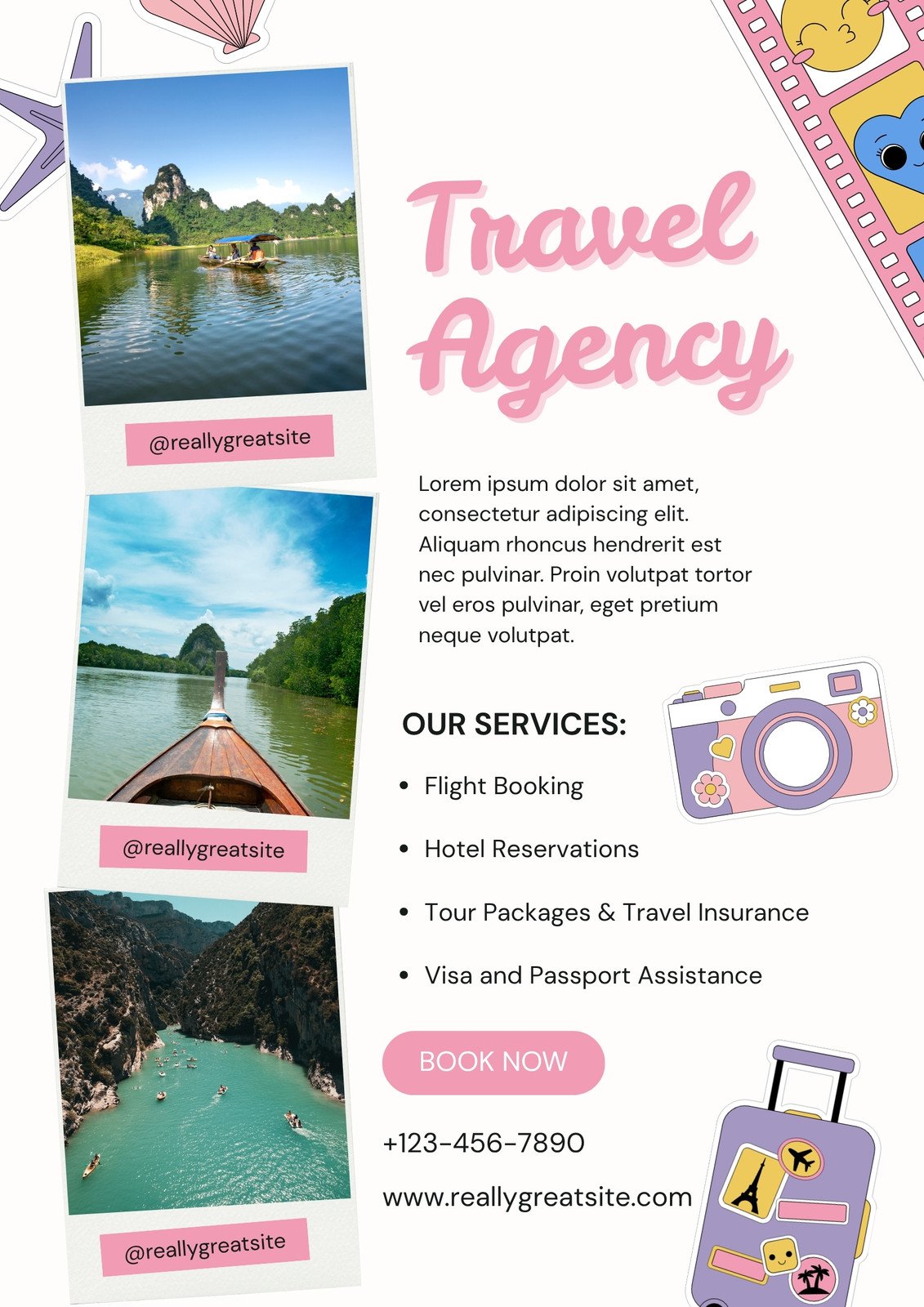 Pink and Purple Playful Travel Agency Flyer