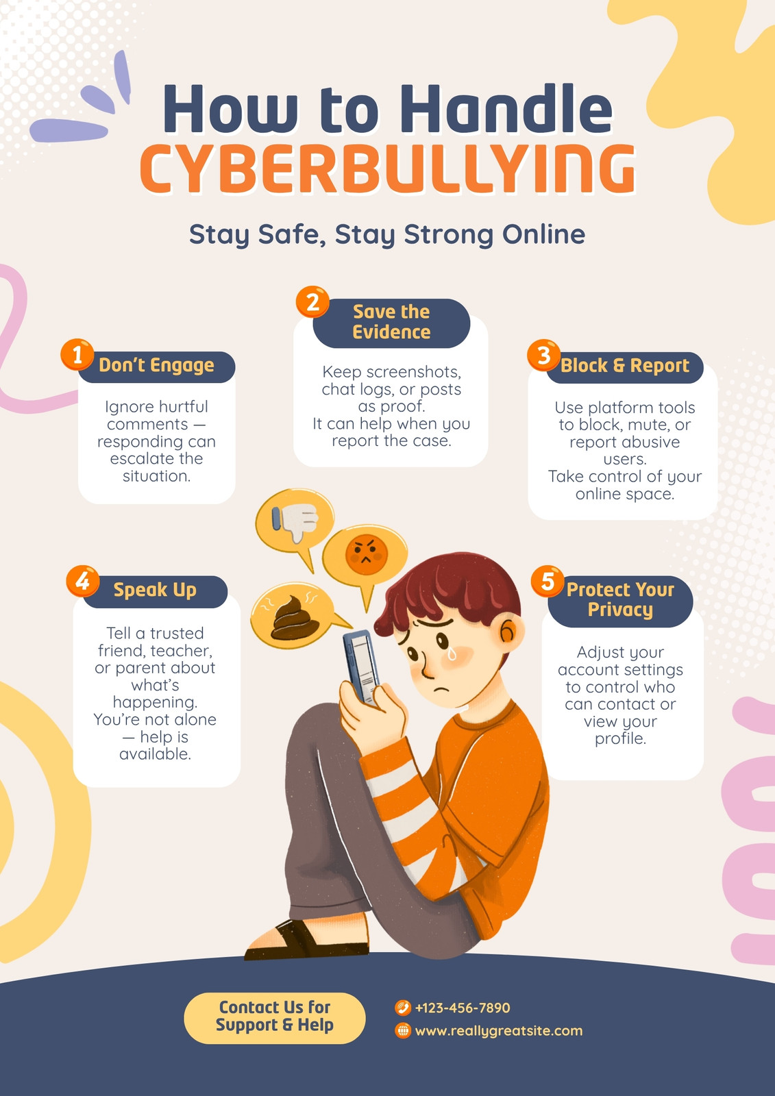 Playful Illustrative How to Handle Cyberbullying Poster