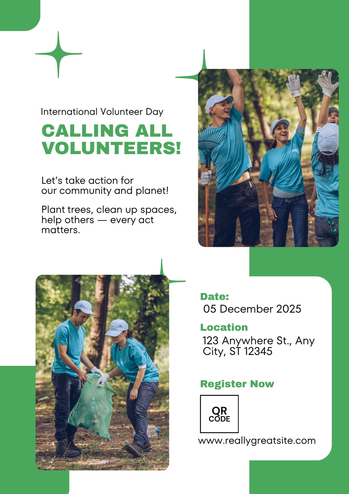 White Greem Simple International Volunteer Day Poster