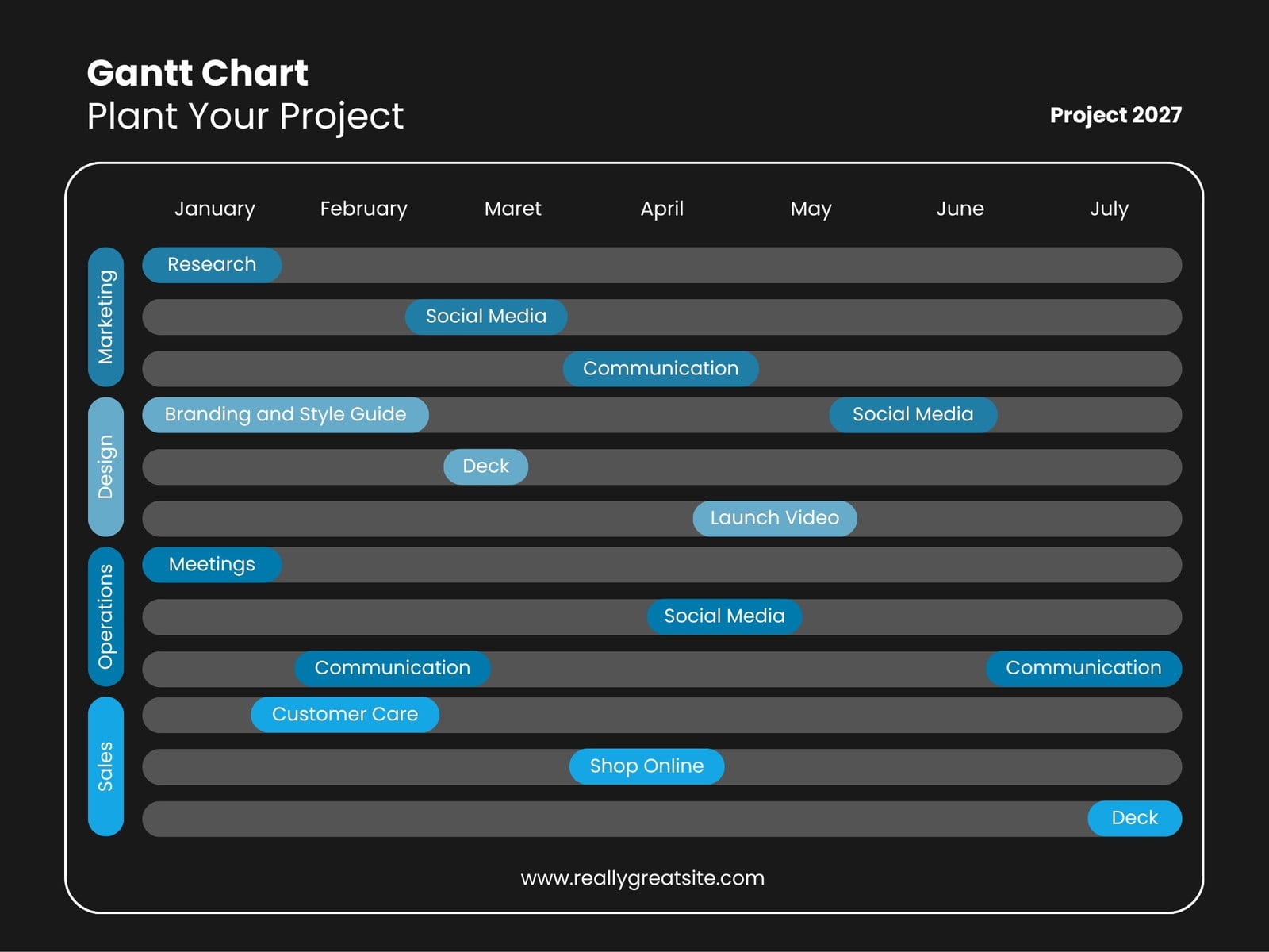 Black and Blue Simple Project Gantt Chart