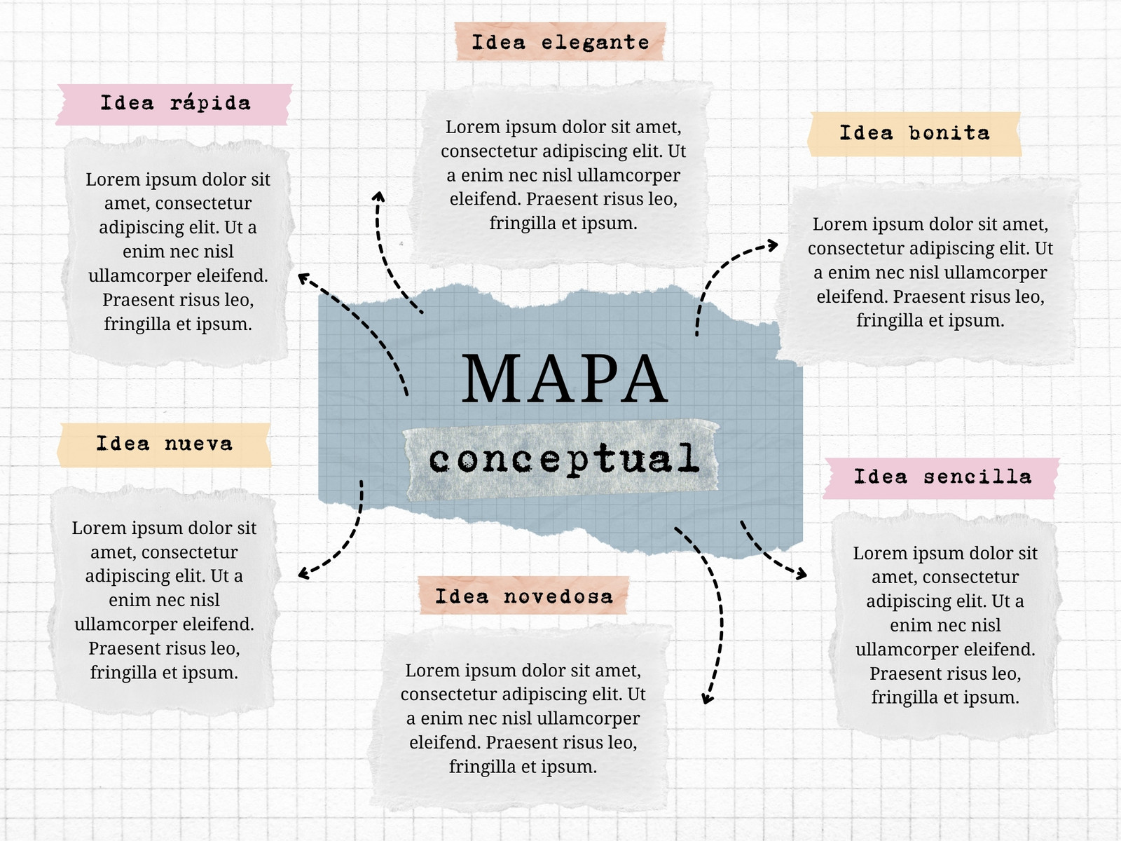 Mapa conceptual Esquema Papel rasgado Scrapbook Azul Rosa