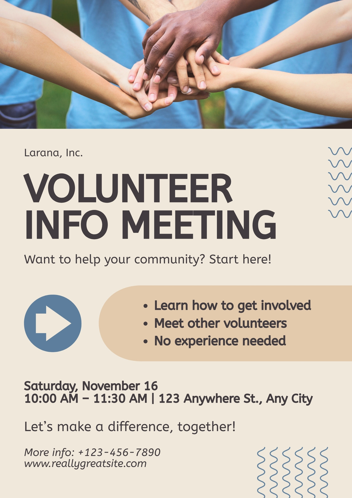 Blue And Beige Simple Volunteer Meeting Community Support Flyer