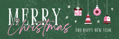 Playful Christmas Greeting Email Header Canva template, green and pink