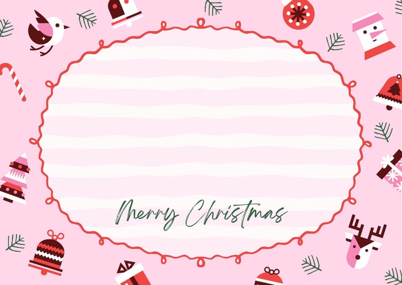 Playful Cute Christmas Note Card Canva template, pink and red