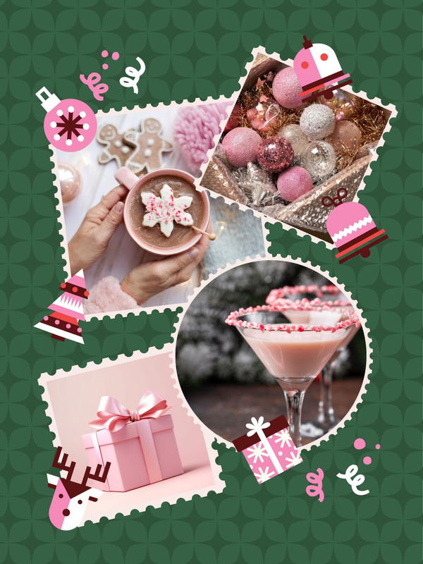 Playful Christmas Photo Collage Instagram Post Canva template, pink and green