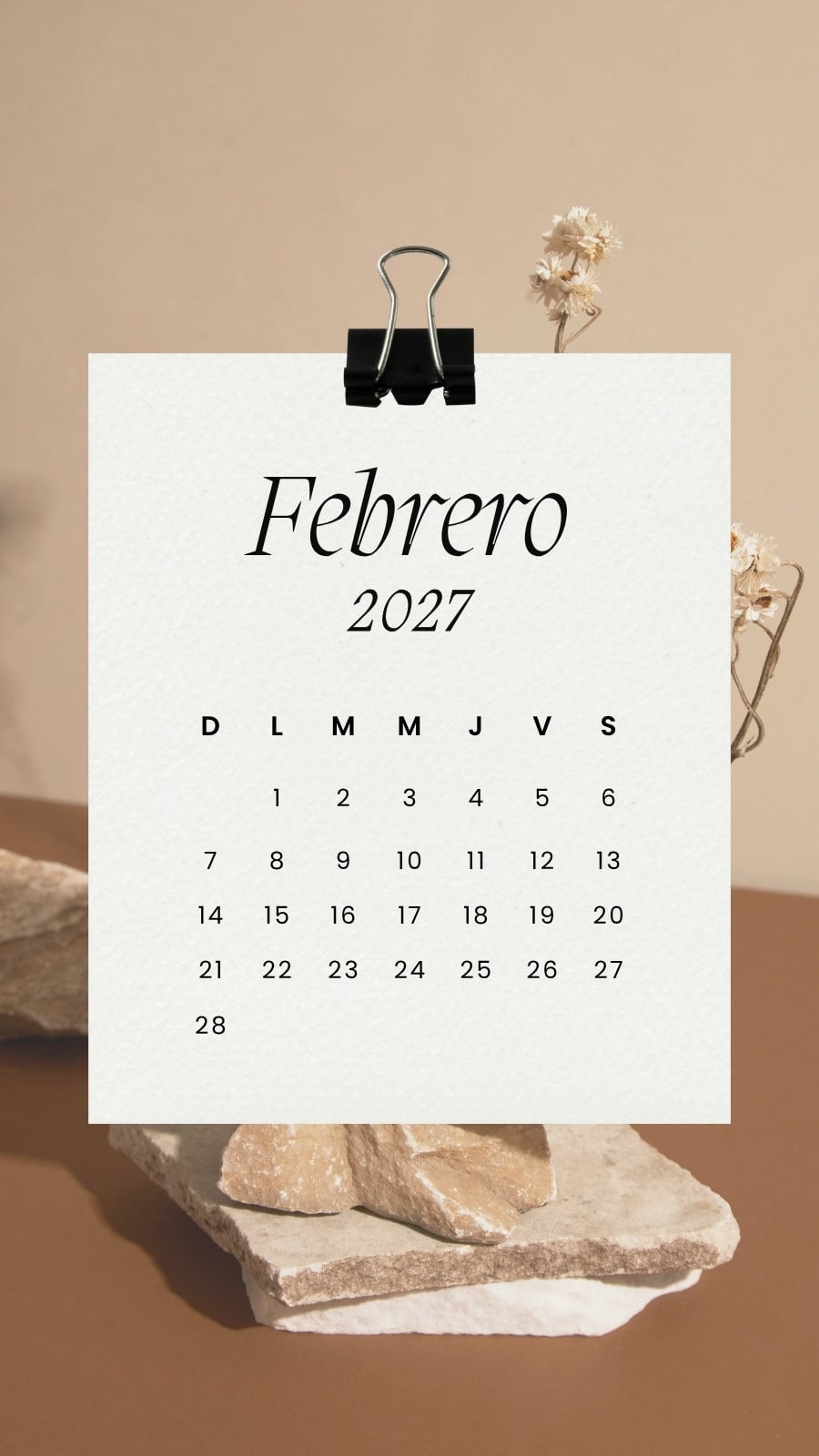 Historia de Instagram Calendario Febrero 2027 Agenda Minimalista Beige