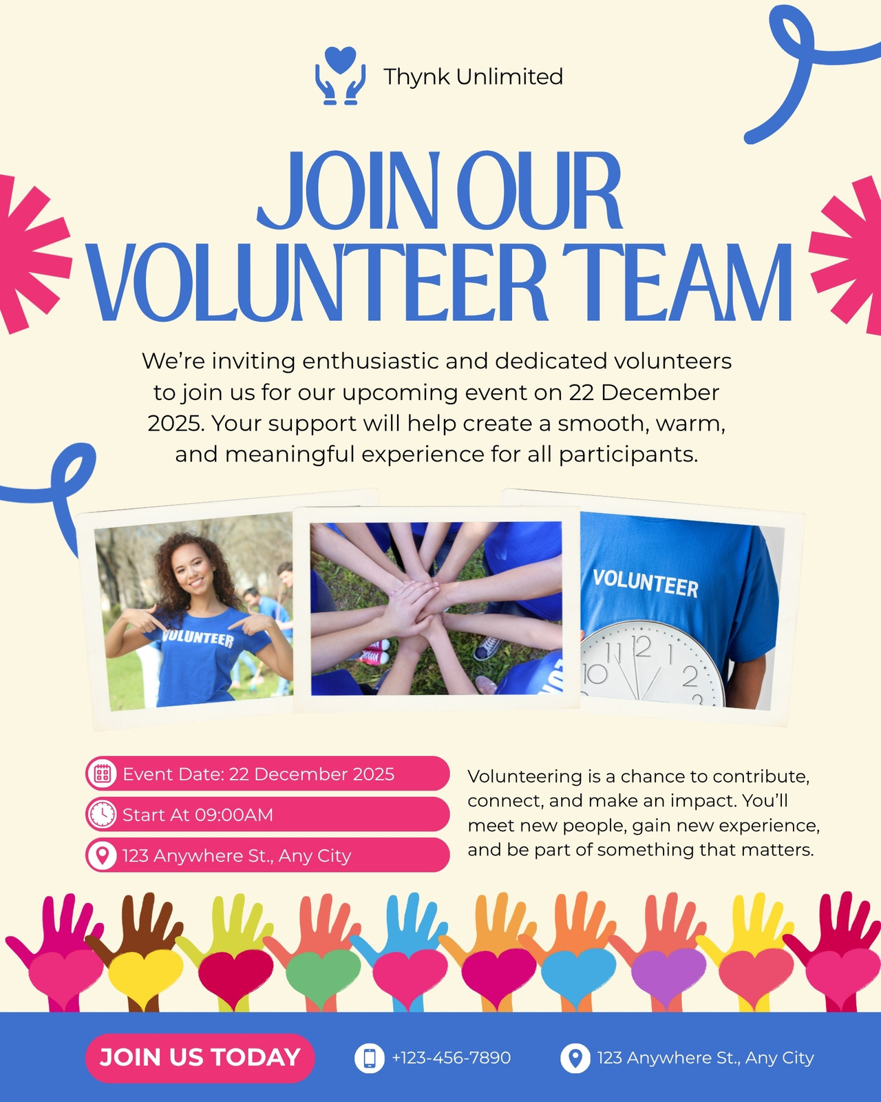 Blue and Pink Playful Volunteers Needed Instagram Post