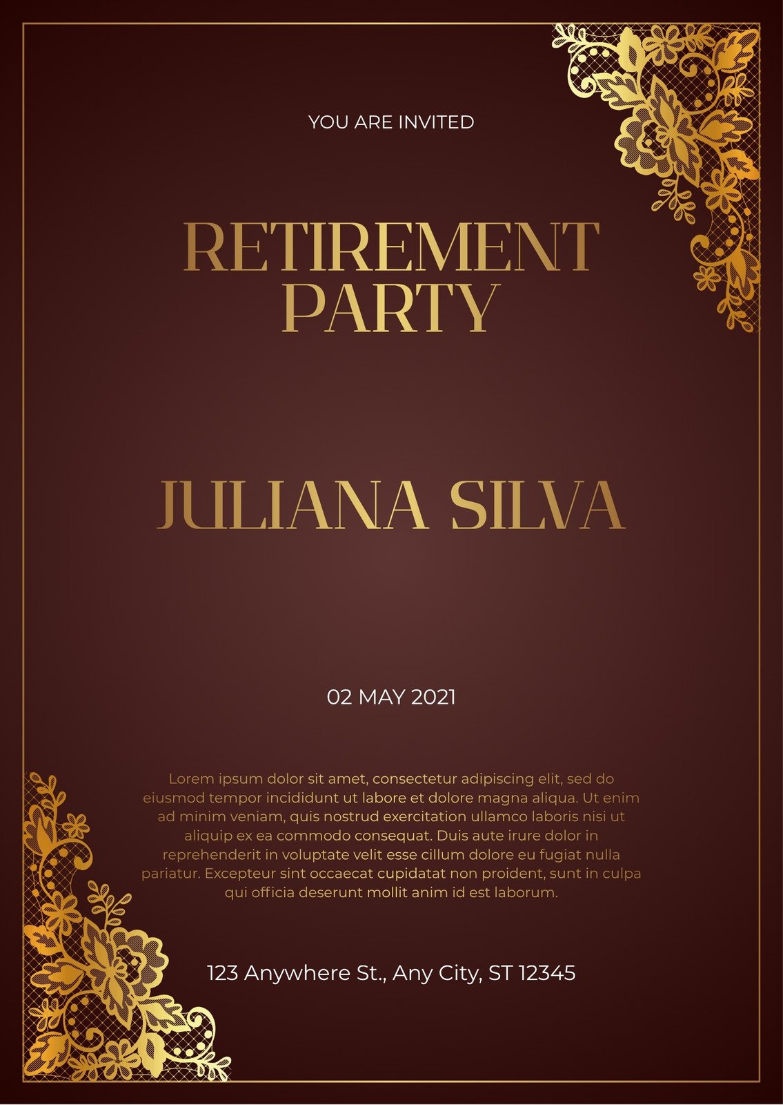 Gold Ornamental Retirement Party Invitation