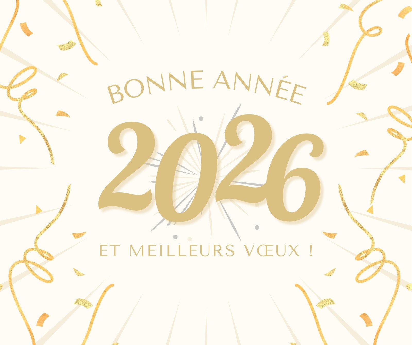 Publication facebook Bonne année 2026 festif moderne lumineux doré