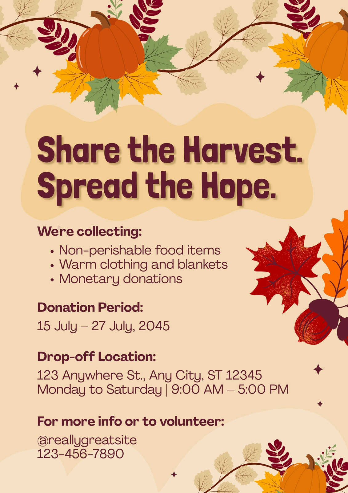 Beige And Burgundy Playful Thanksgiving Charity Drive Flyer