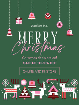 Modern Illustrated Christmas Sale Instagram Post Canva template, green