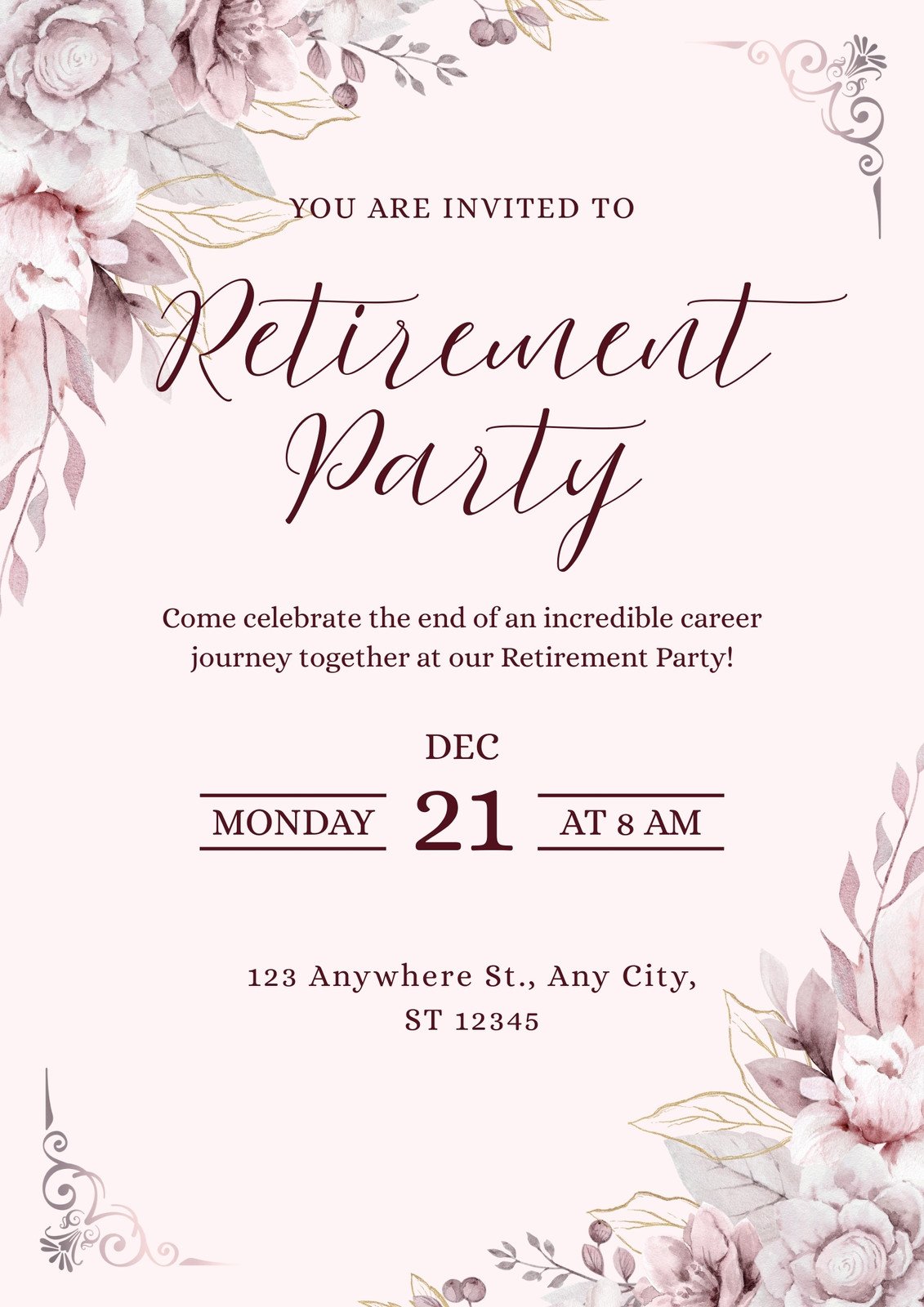 Pink Calligraphic Retirement Party Flyer