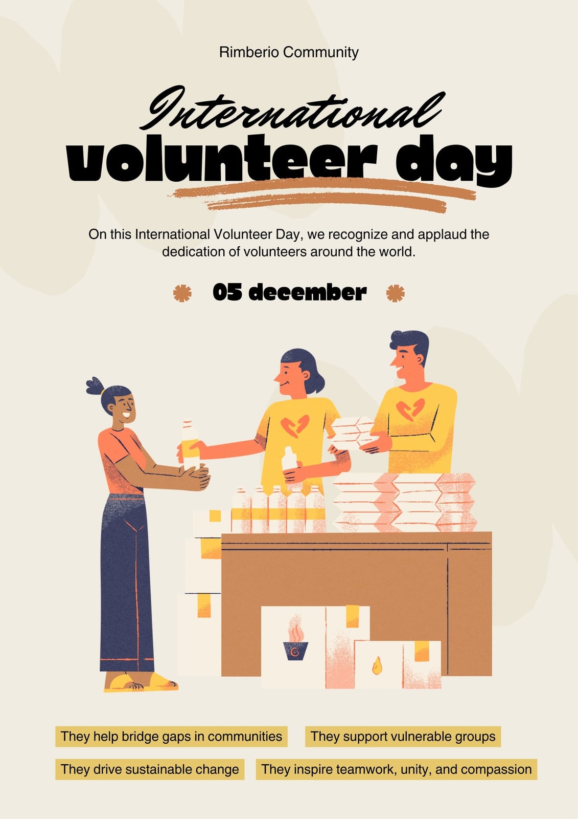 White Illustrated International Volunteer Day Poster
