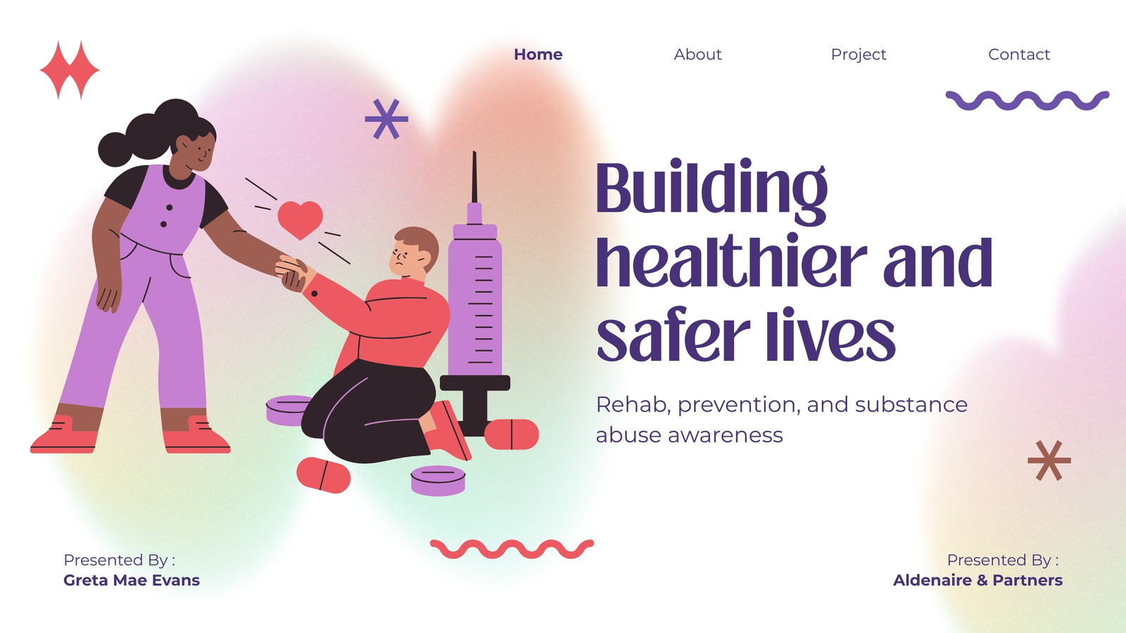 Purple and Red Illustrative Building healthier and safer lives Presentation