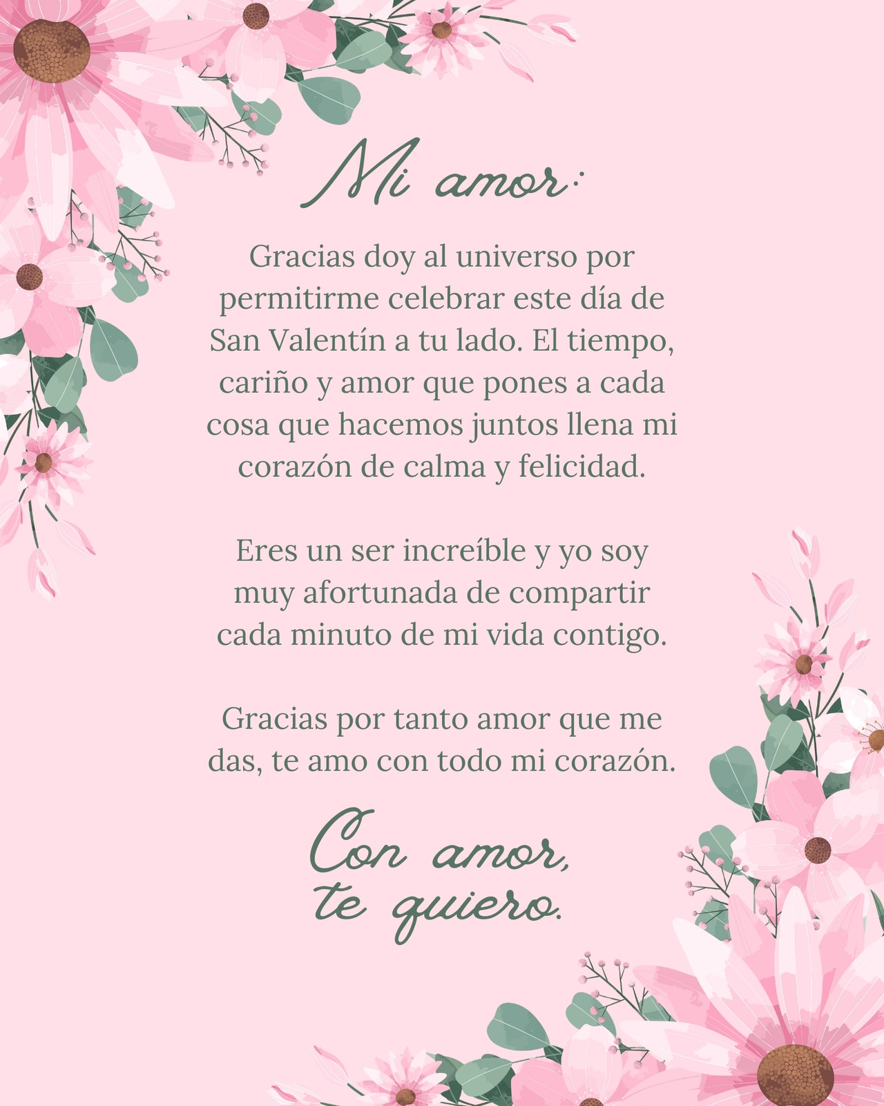 Tarjeta De WhatsApp Carta Amor Moderno Verde y Rosa