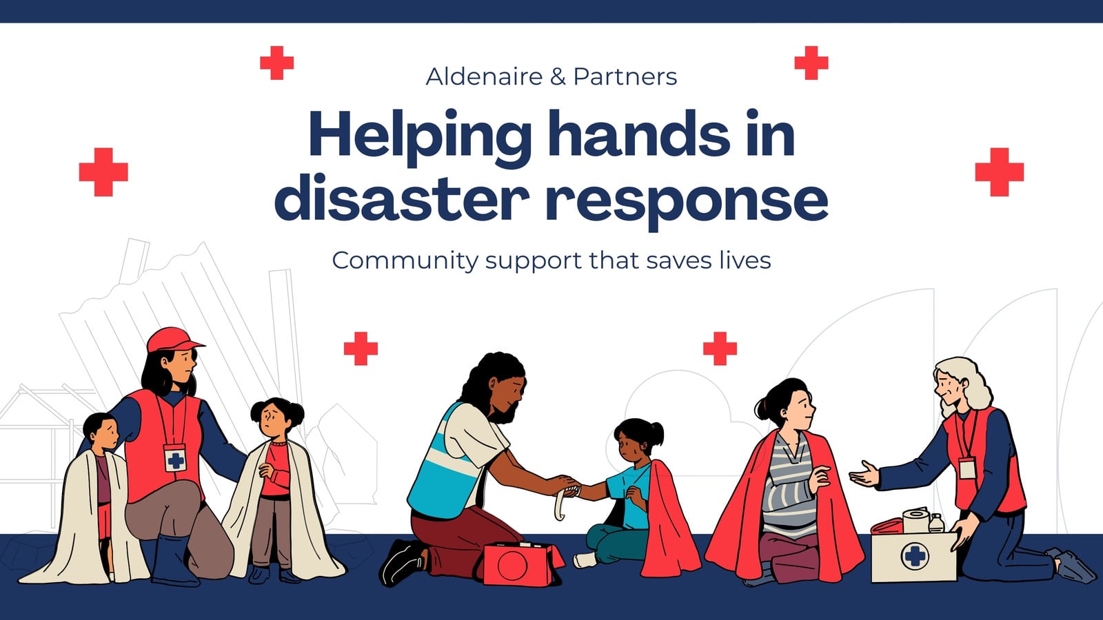 Blue and Red Illustrative Helping hands in disaster response Presentation