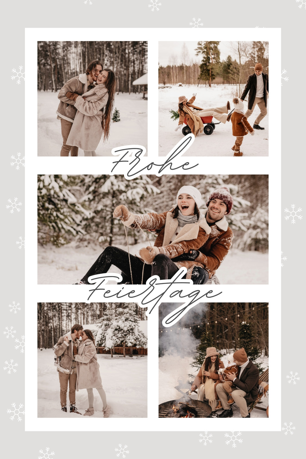 Weiß Beige Winterlich Schlicht Schnee Weihnachten Feiertage Erinnerungen Paar Fotocollage