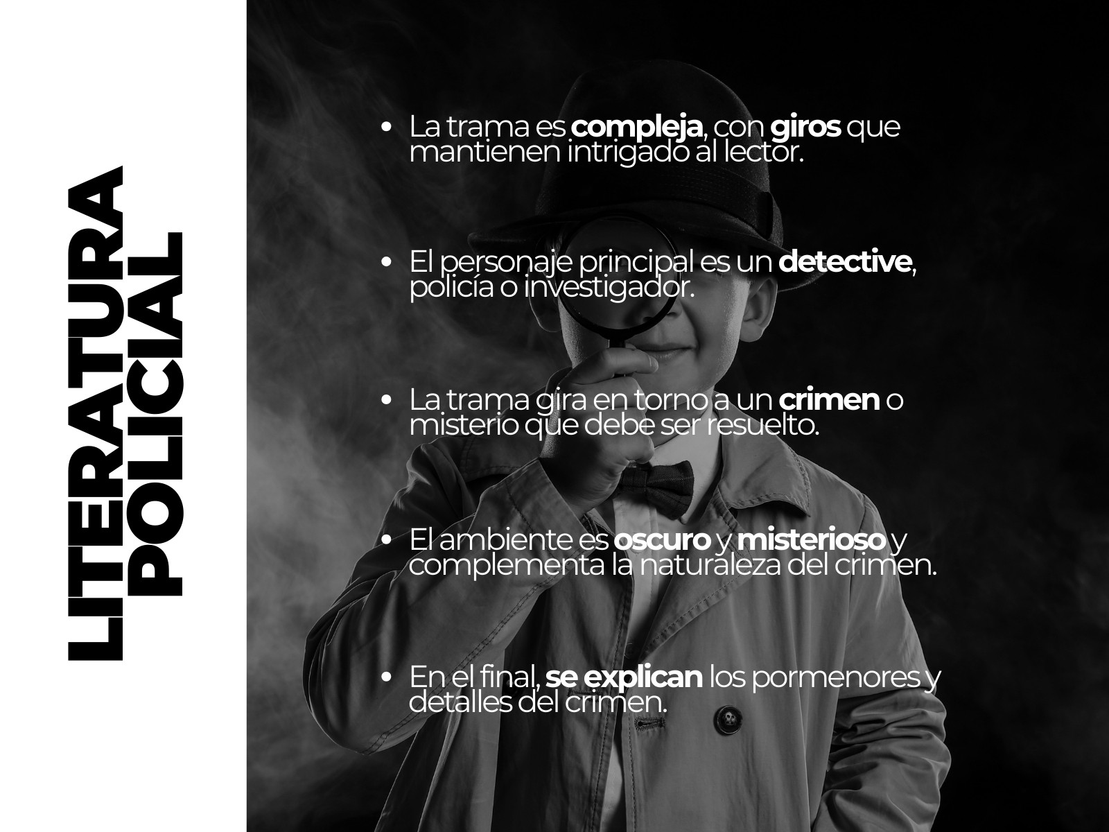 Gráfica de literatura policial fotográfico blanco y negro