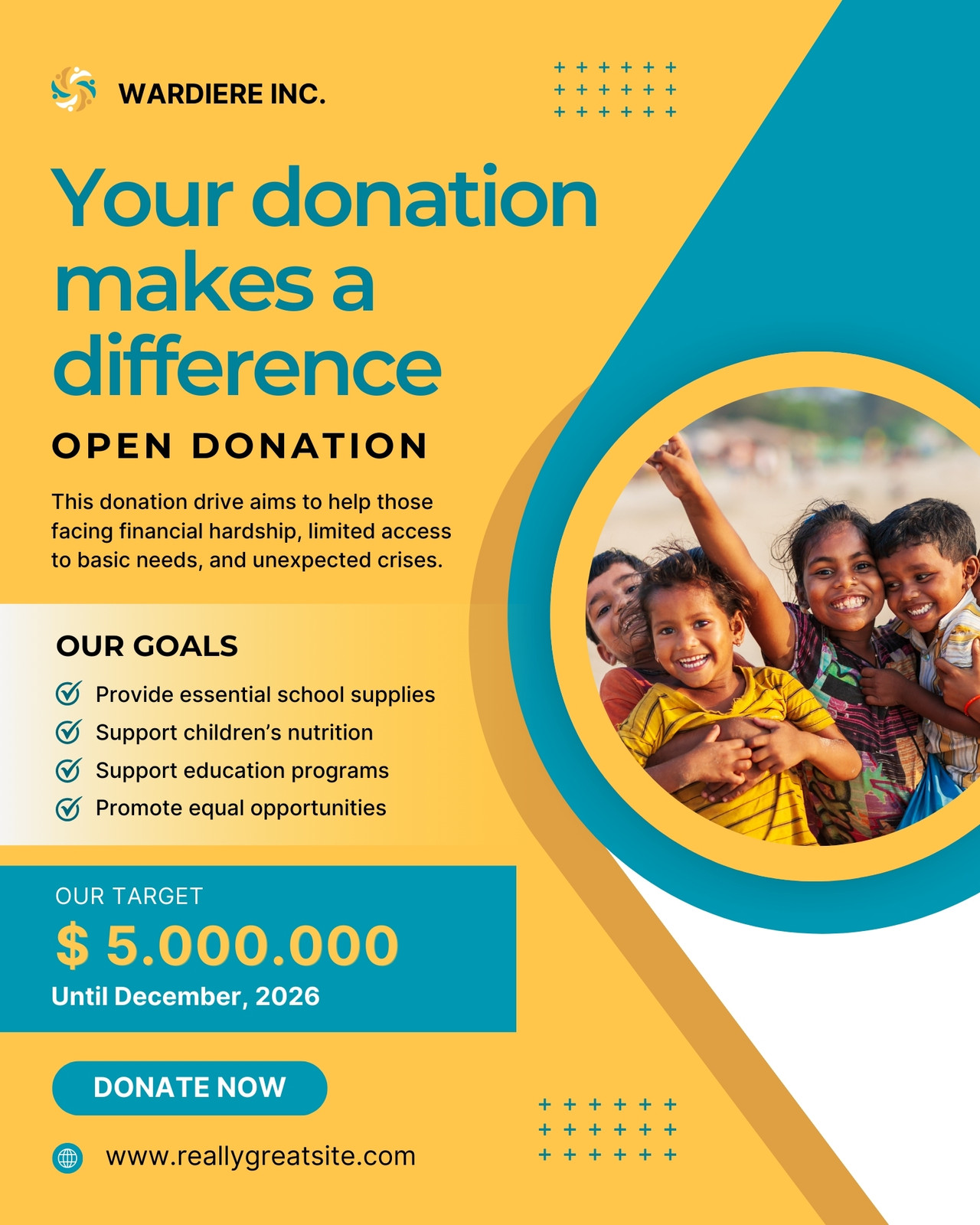 Yellow and Teal Modern Open Donation Instagram Post