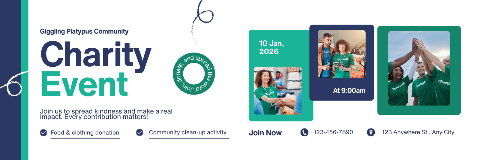 Blue and Green Modern Charity Event Twitter Header