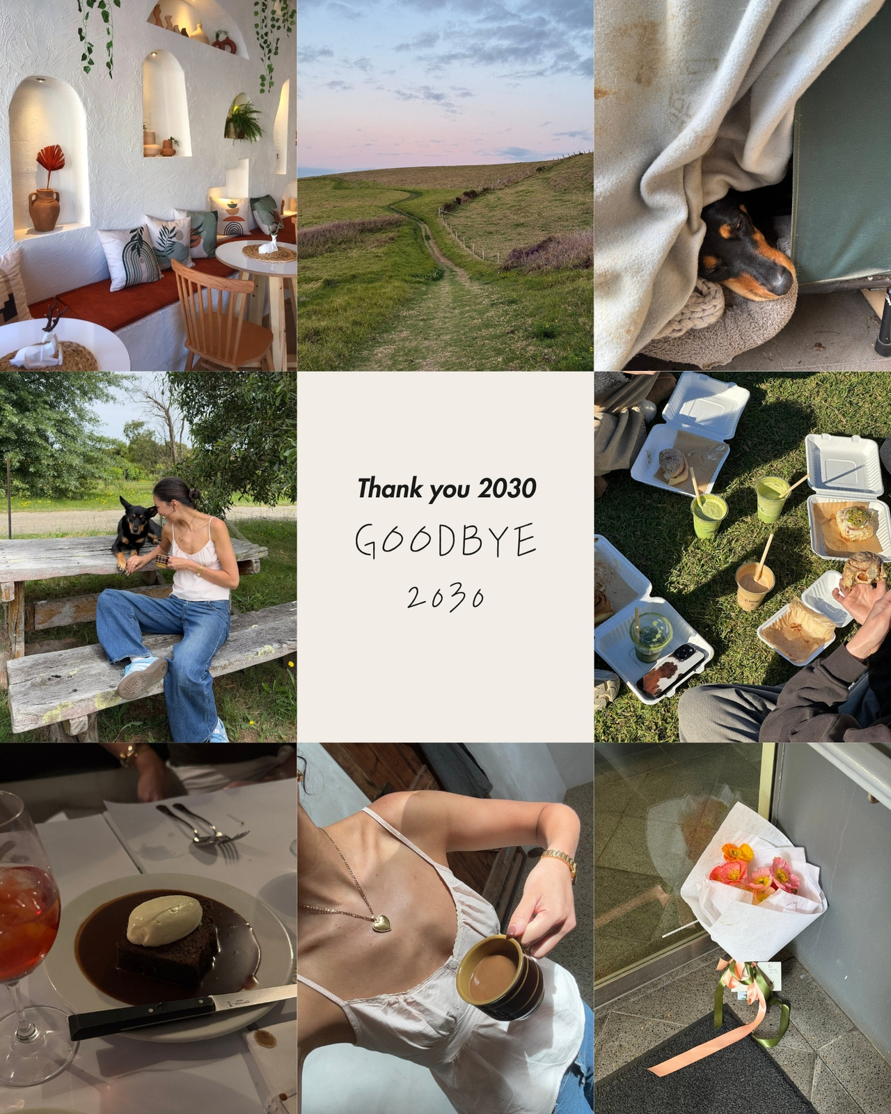 ベージュ　12月　 1年の振り返り　思い出　ムードボード　ビジョンボード　分割　コラージュ　写真　Instagramの投稿