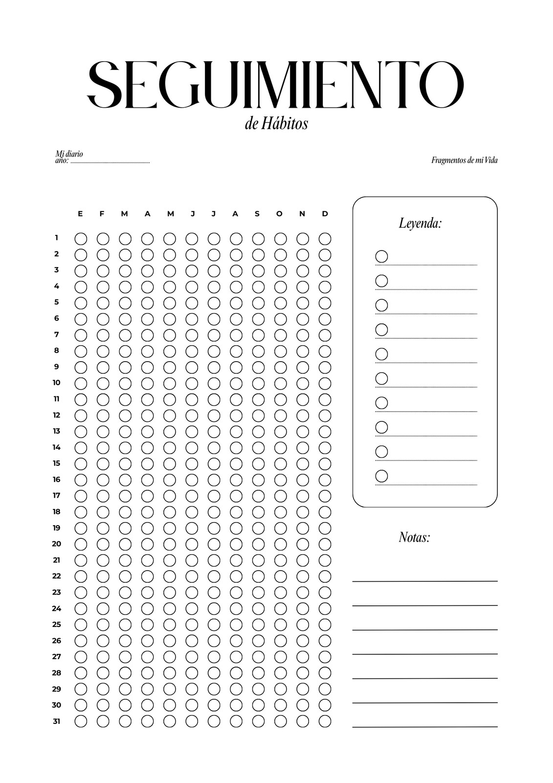 Agenda Diario Seguimiento de Hábitos Minimalista Blanco y Negro