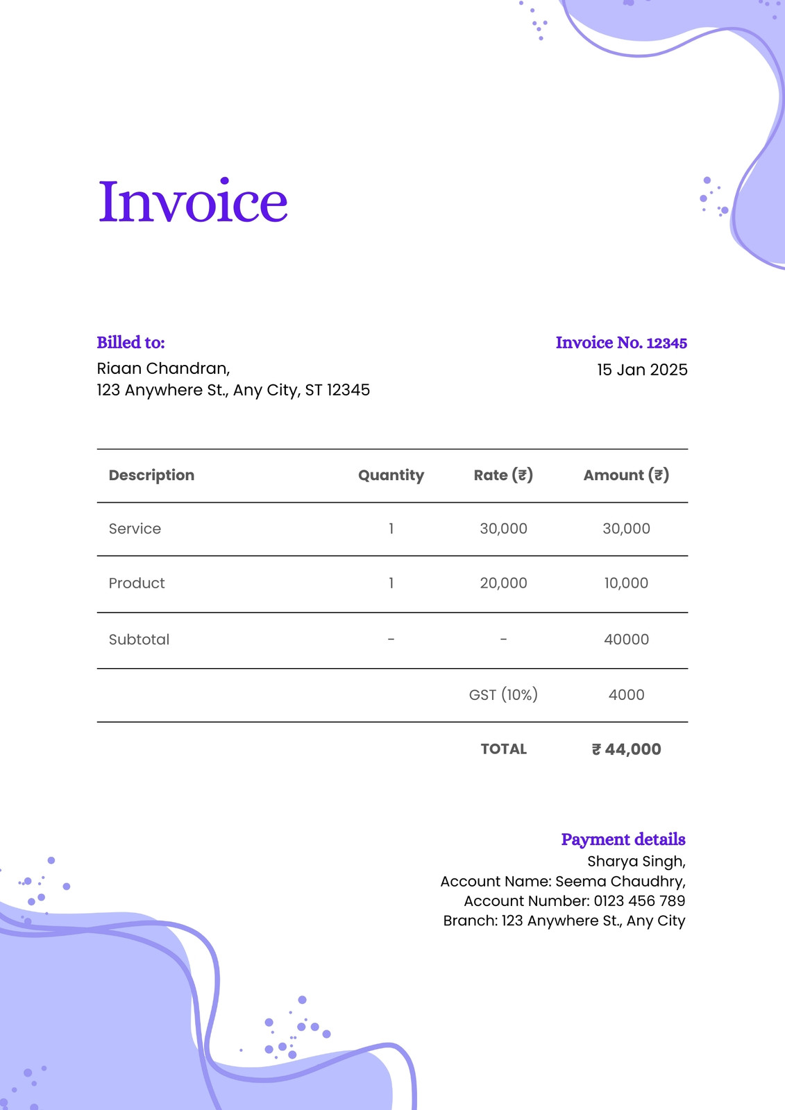 Purple and White Elegant Invoice A4