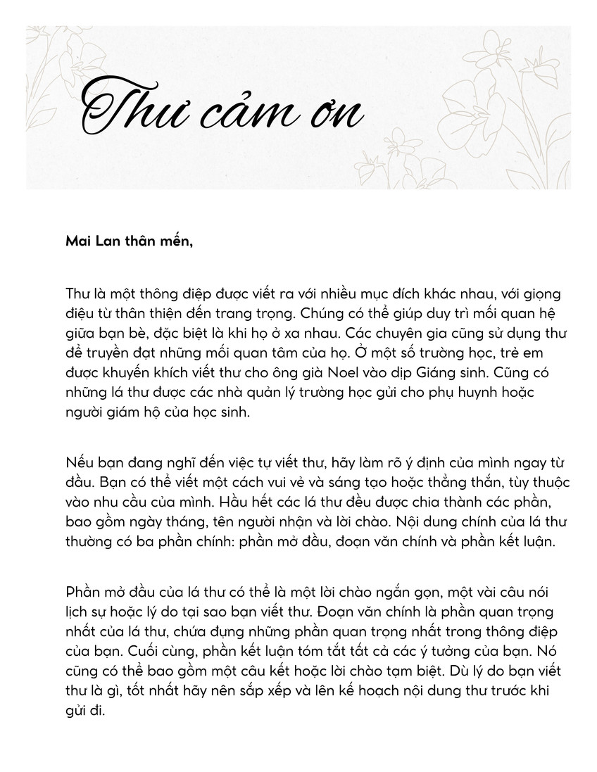 Mẫu tài liệu thư cảm ơn đen trắng thanh lịch Mẫu tài liệu thư cảm ơn đen trắng thanh lịch