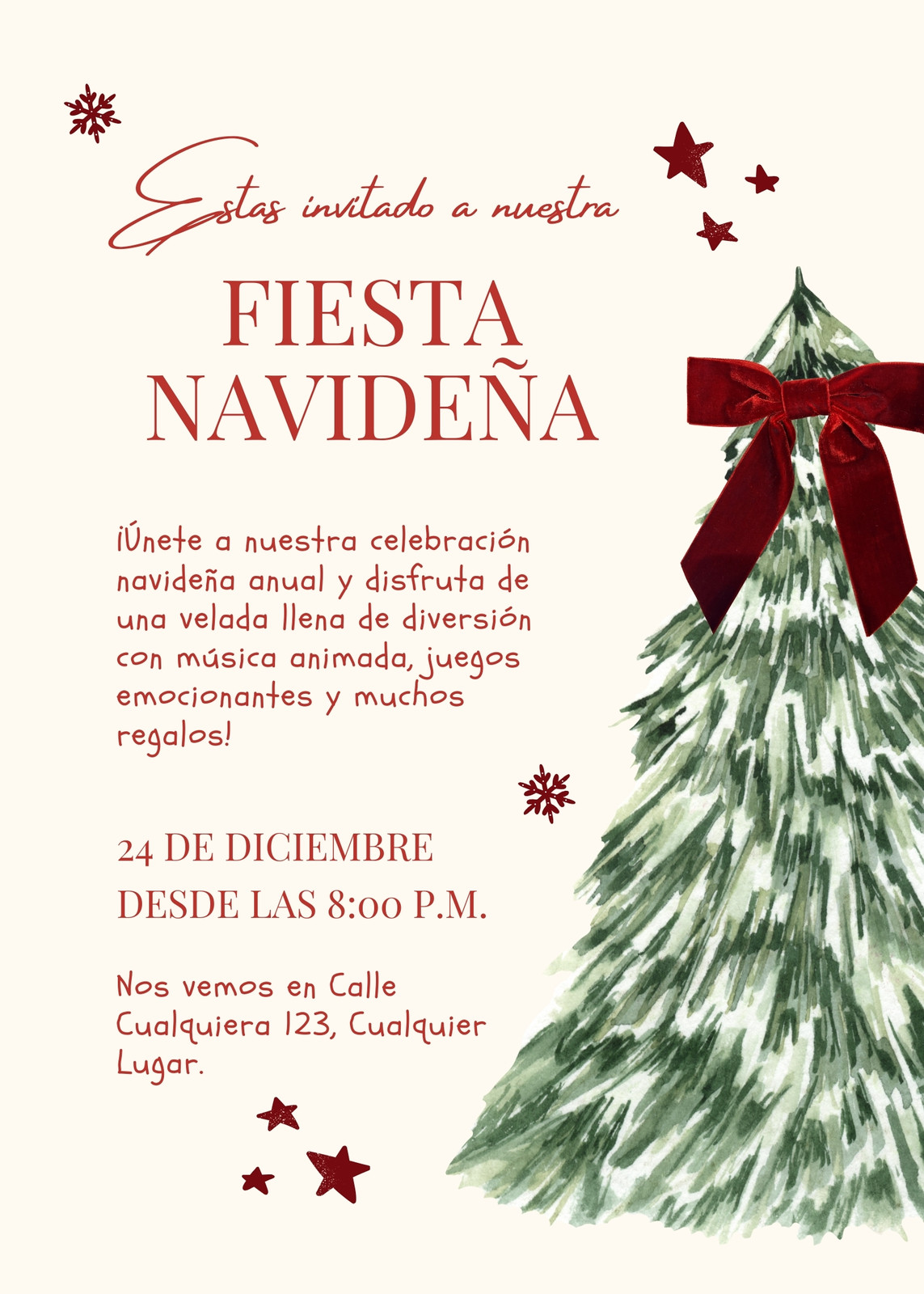 Invitación fiesta navideña elegante beige