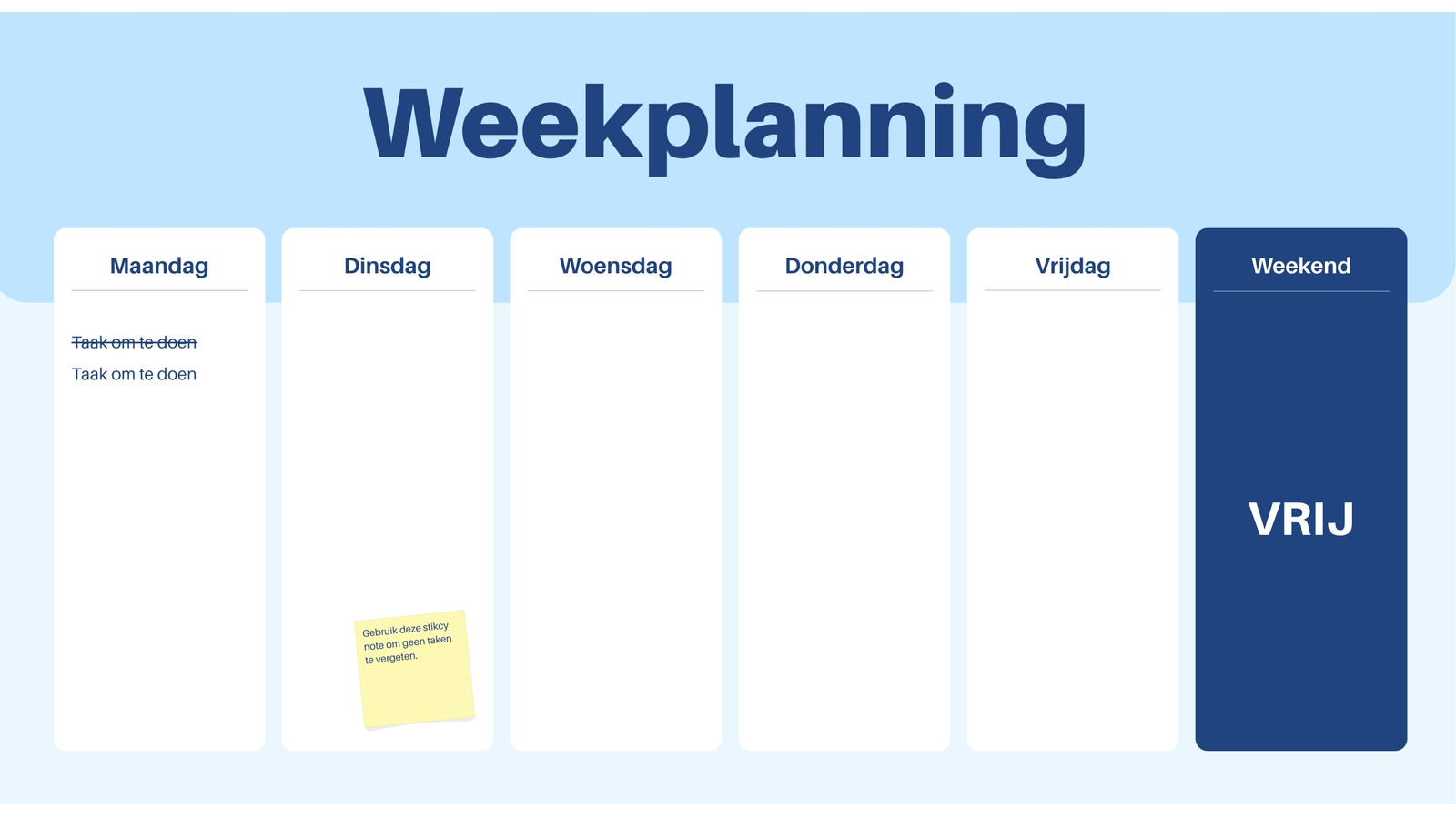 Blauw wit minimalistisch weekplanning whiteboard