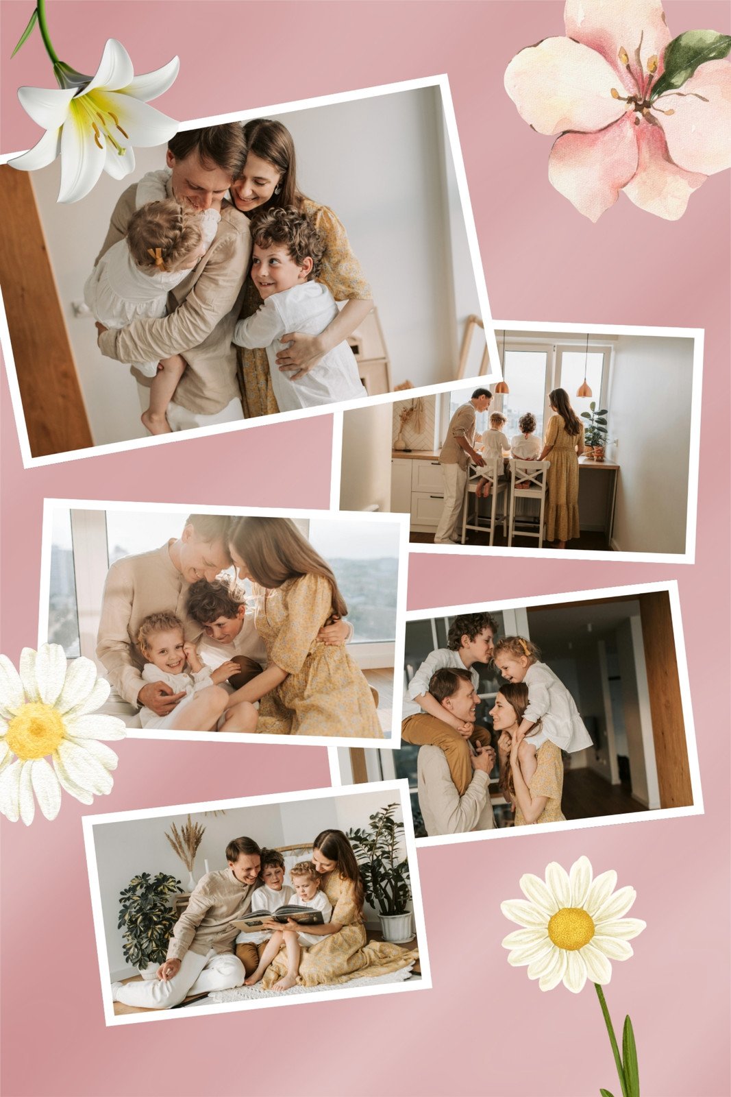 Merah Muda dan Krem Kolase Keluarga Photo Collage