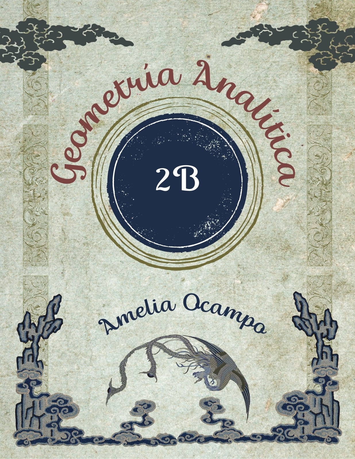 Portada de cuaderno - Geometría analítica - Estilo chino, colores fríos