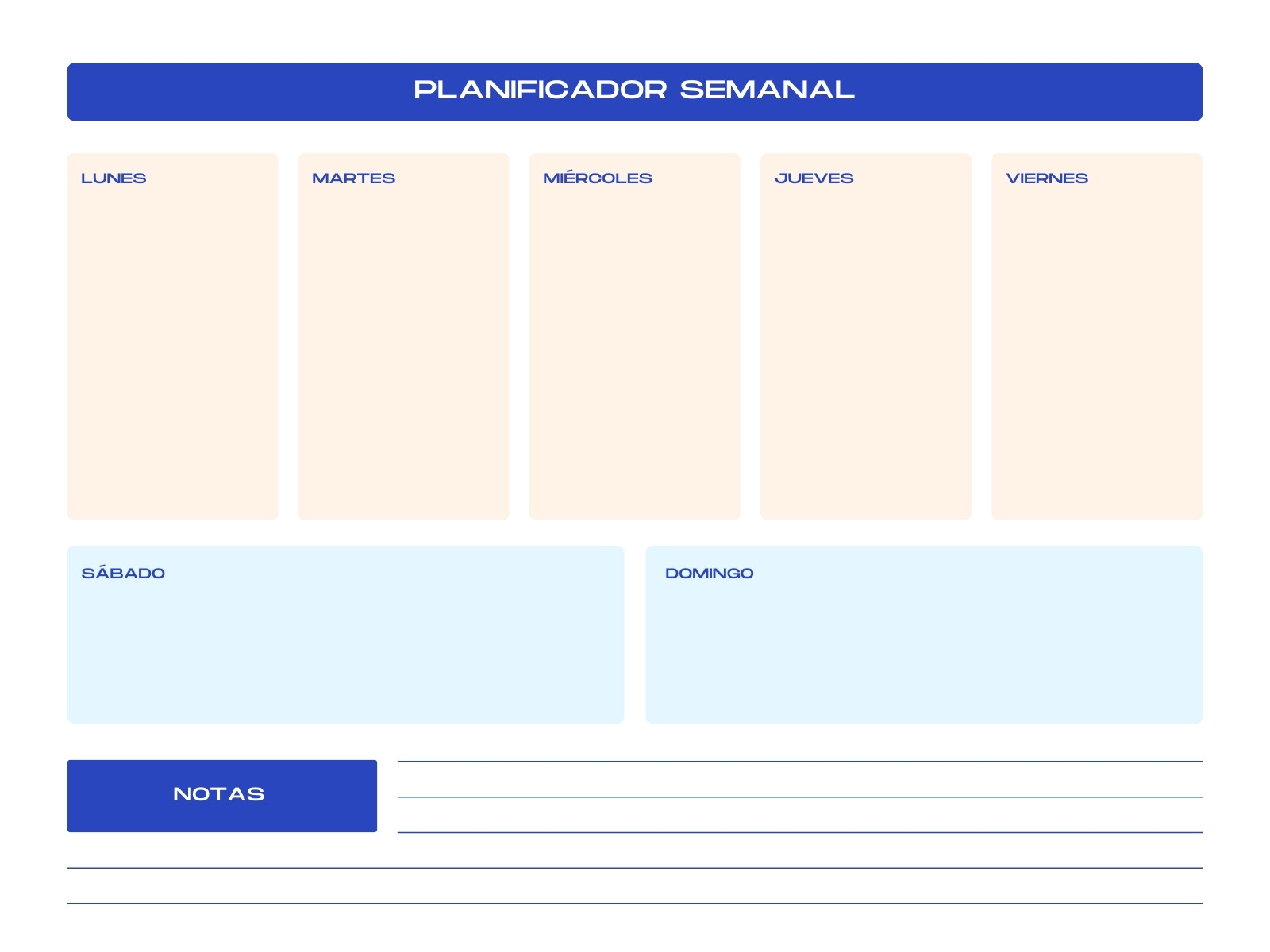 Gráfico planificador semanal moderno Azul y Naranja