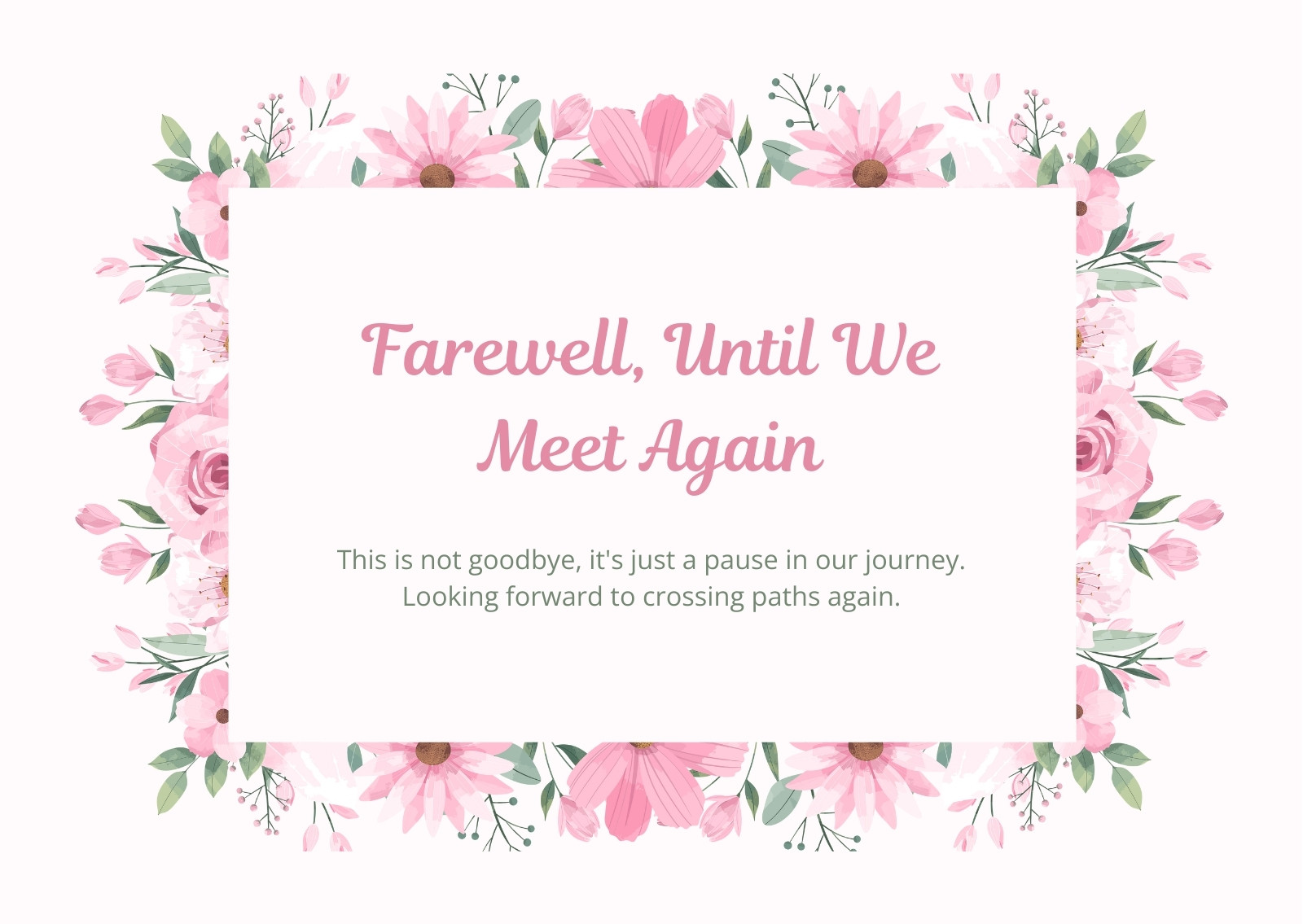 Pink and Green Watercolor Farewell Card