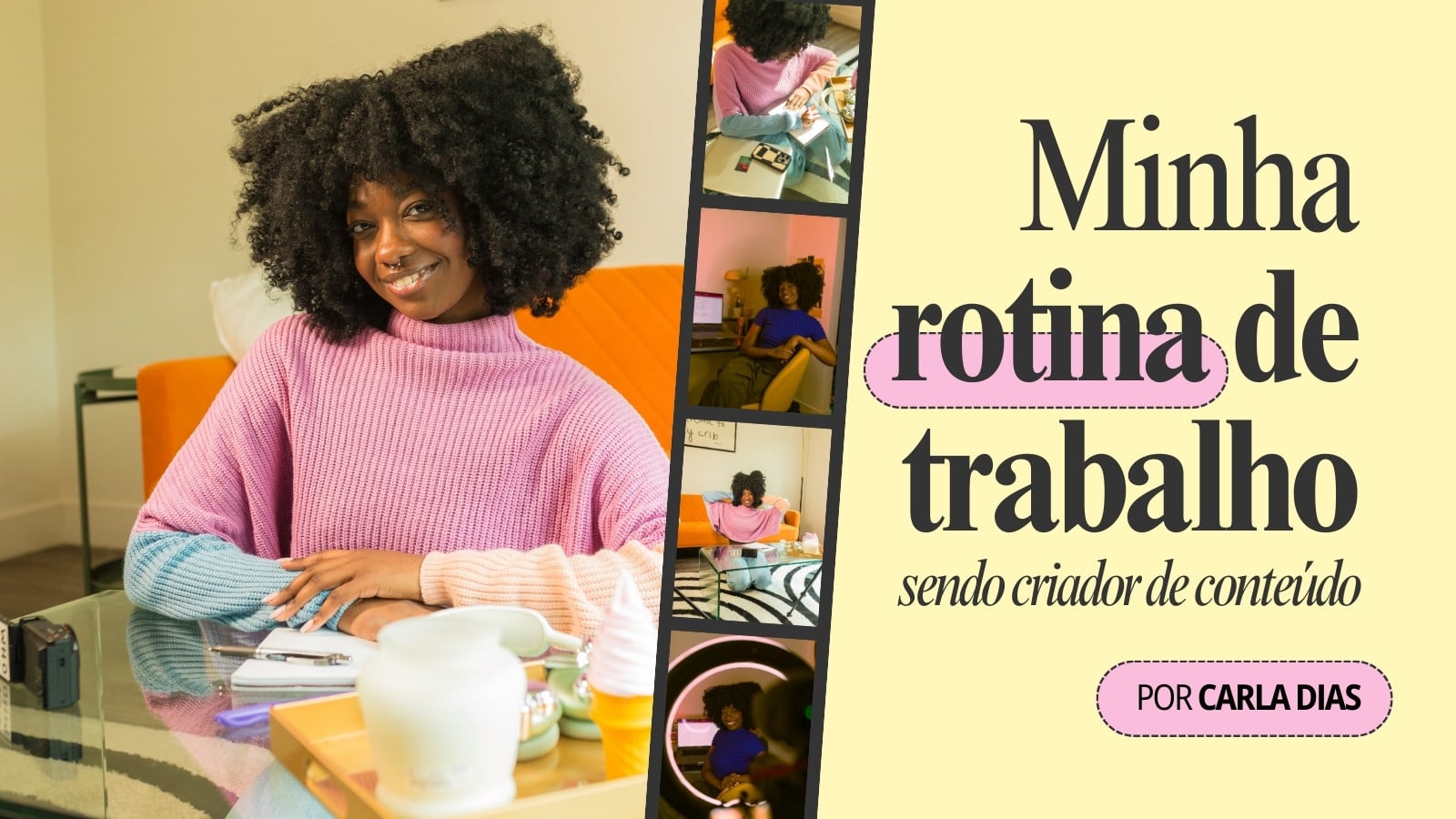 Amarelo Rosa e Preto Moderno Rotina de Trabalho Miniatura do YouTube