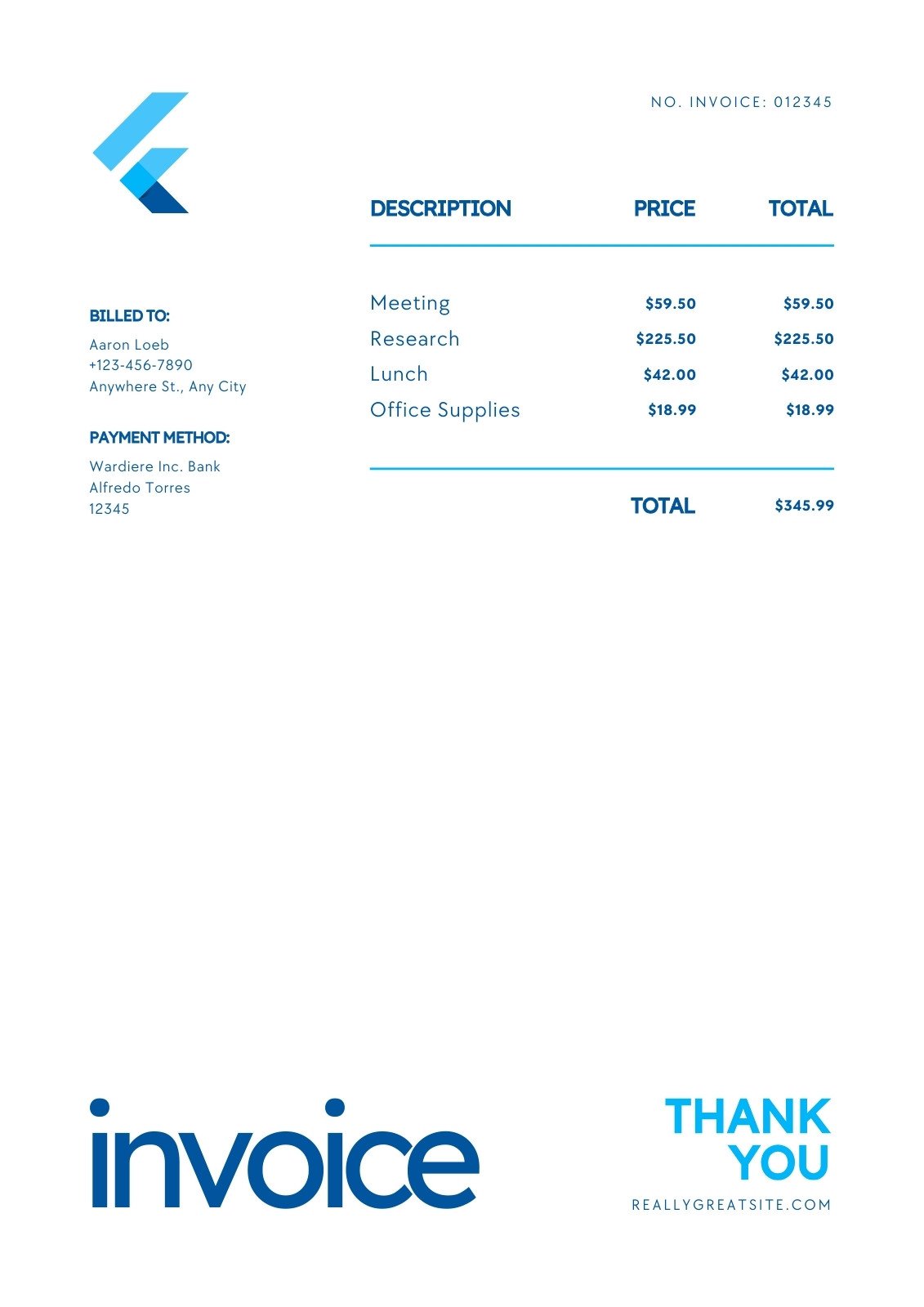 White and Blue Minimalist Professional Invoice